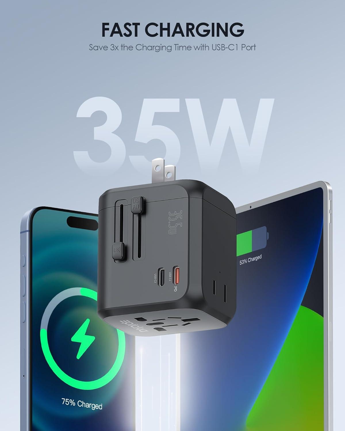 imageEPICKA 35W Universal Travel Adapter with 2 AC Outlet European Travel Plug Adapter with PD Fast Charging 6Port 2 AC2 USBC3 USBA International Power Adapter  Travel Essentials TA205 WhiteBlack