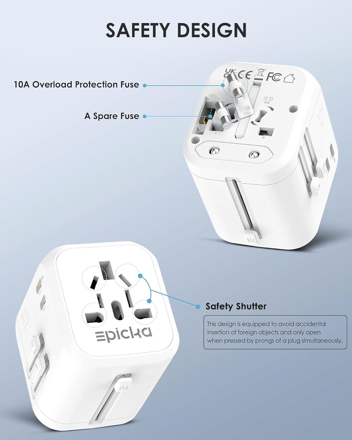 imageEPICKA 35W Universal Travel Adapter with 2 AC Outlet European Travel Plug Adapter with PD Fast Charging 6Port 2 AC2 USBC3 USBA International Power Adapter  Travel Essentials TA205 WhiteWhite