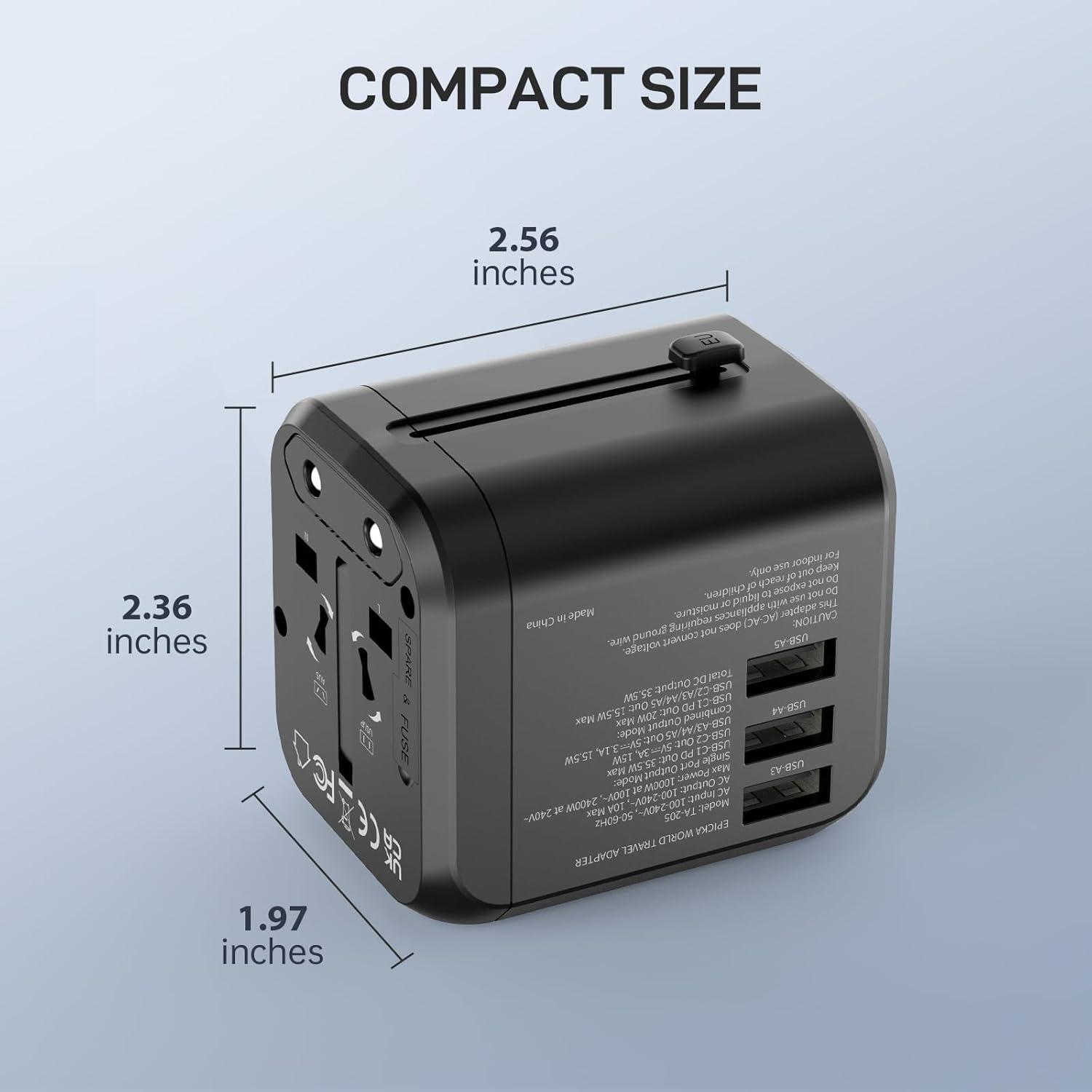 imageEPICKA 35W Universal Travel Adapter with 2 AC Outlet European Travel Plug Adapter with PD Fast Charging 6Port 2 AC2 USBC3 USBA International Power Adapter  Travel Essentials TA205 WhiteBlack