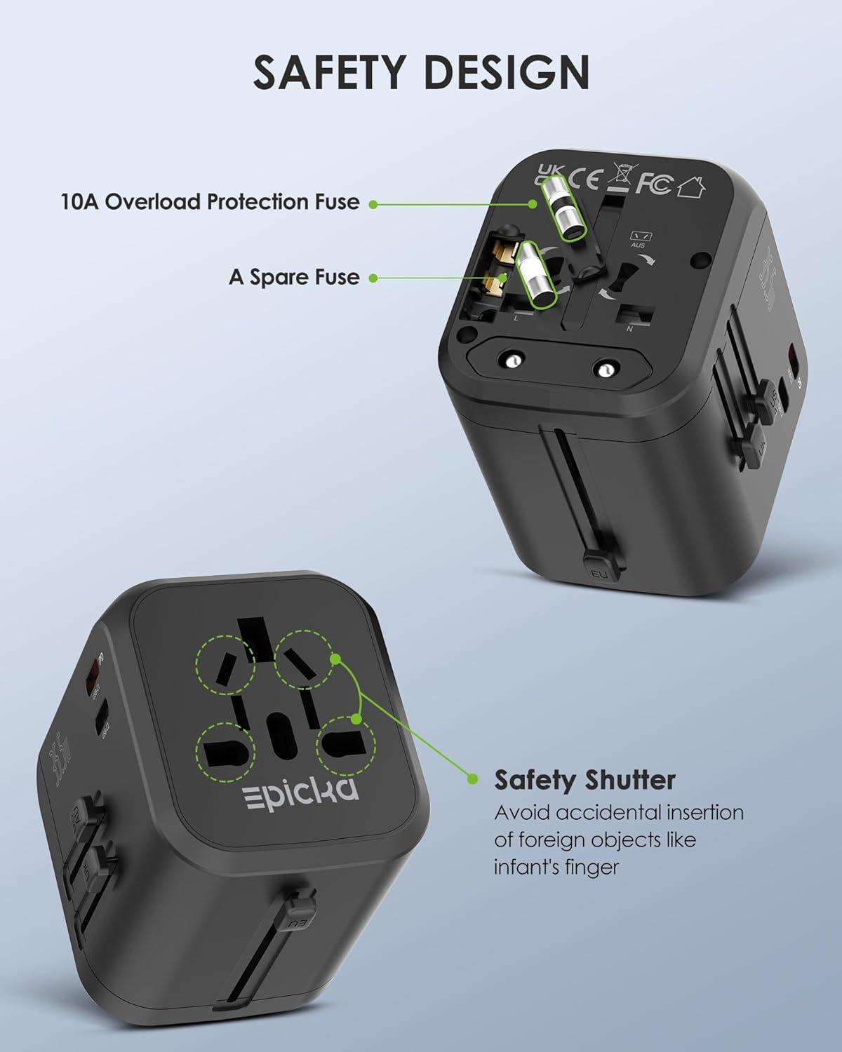 imageEPICKA 35W Universal Travel Adapter with 2 AC Outlet European Travel Plug Adapter with PD Fast Charging 6Port 2 AC2 USBC3 USBA International Power Adapter  Travel Essentials TA205 WhiteBlack