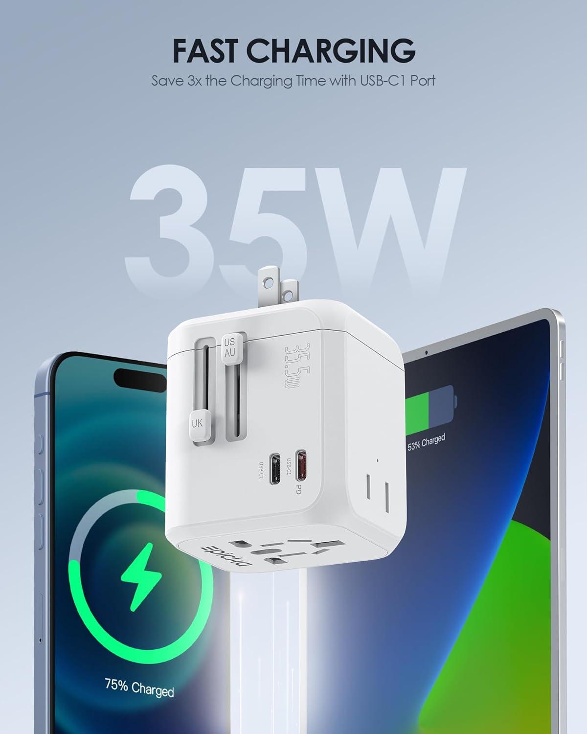 imageEPICKA 35W Universal Travel Adapter with 2 AC Outlet European Travel Plug Adapter with PD Fast Charging 6Port 2 AC2 USBC3 USBA International Power Adapter  Travel Essentials TA205 WhiteWhite