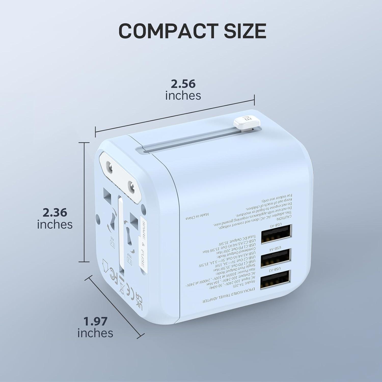 imageEPICKA 35W Universal Travel Adapter with 2 AC Outlet European Travel Plug Adapter with PD Fast Charging 6Port 2 AC2 USBC3 USBA International Power Adapter  Travel Essentials TA205 WhiteBlue
