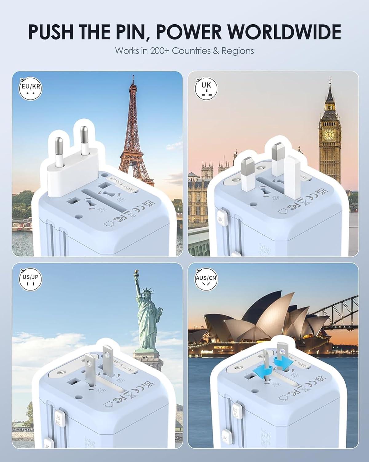 imageEPICKA 35W Universal Travel Adapter with 2 AC Outlet European Travel Plug Adapter with PD Fast Charging 6Port 2 AC2 USBC3 USBA International Power Adapter  Travel Essentials TA205 WhiteBlue