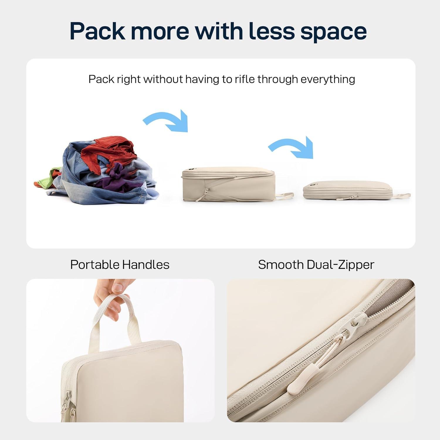 imageEPICKA 5 Set UltraLightweight Compression Packing Cubes  Water Resistant Durable Travel Organizers Bags Expandable Travel Accessories for Carry on Luggage Suitcase BackpackBeige