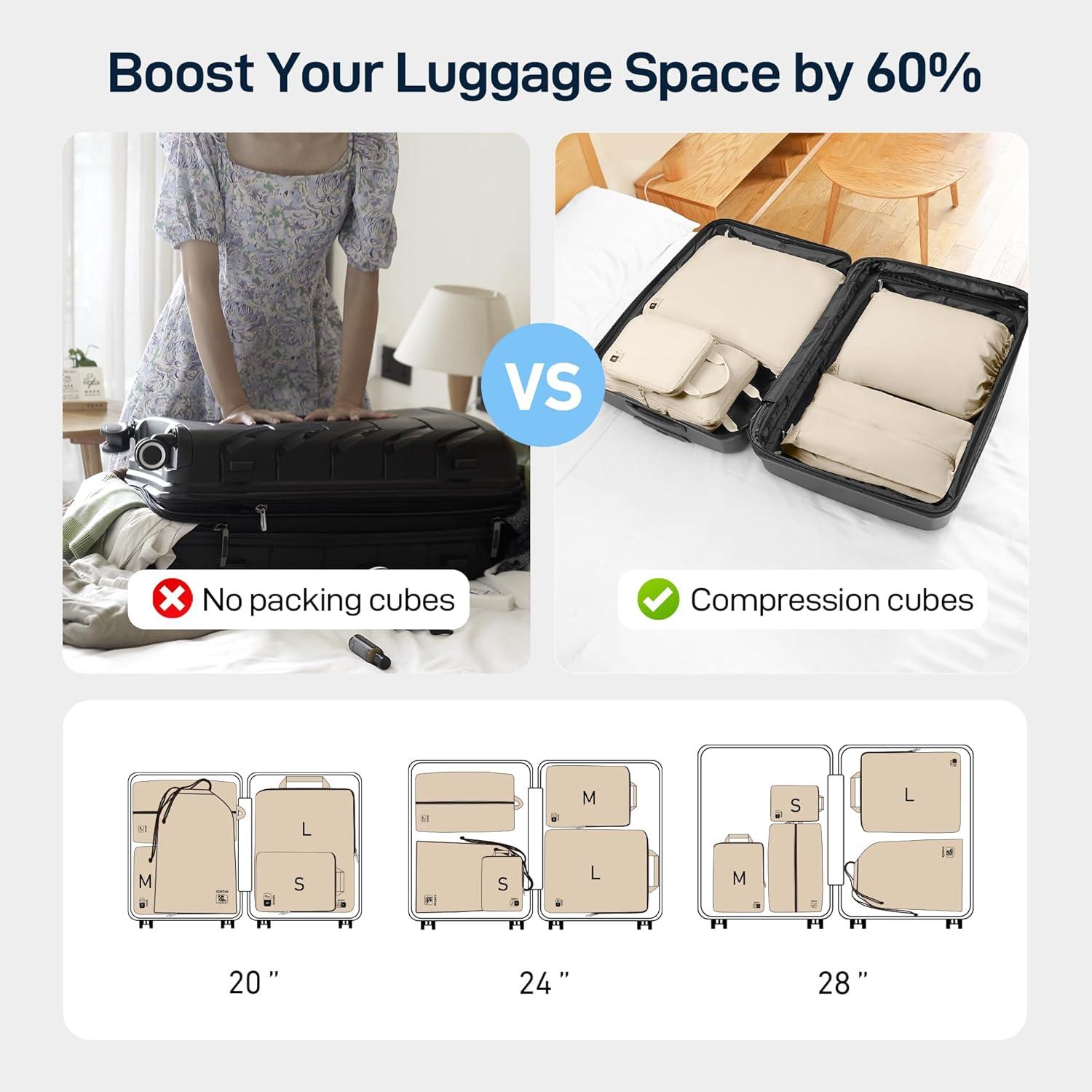 imageEPICKA 5 Set UltraLightweight Compression Packing Cubes  Water Resistant Durable Travel Organizers Bags Expandable Travel Accessories for Carry on Luggage Suitcase BackpackBeige