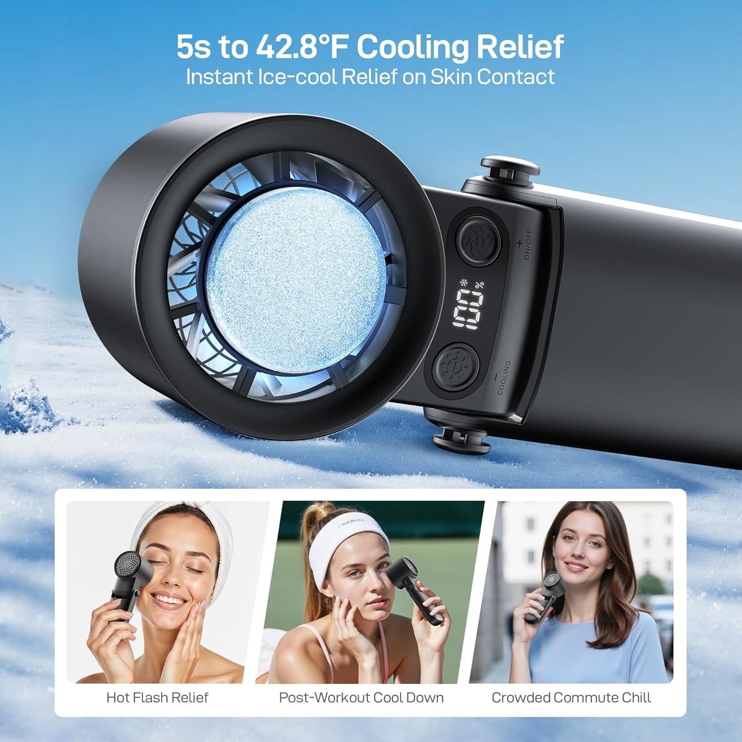 imageEPICKA Portable Handheld Fan with Ice Cooler  25H Runtime Rechargeable 6800mAh Personal Turbo Fan with Power Bank Fast Charging 0100 Speed Gifts for Women Summer Travel Essentials BlackBlack