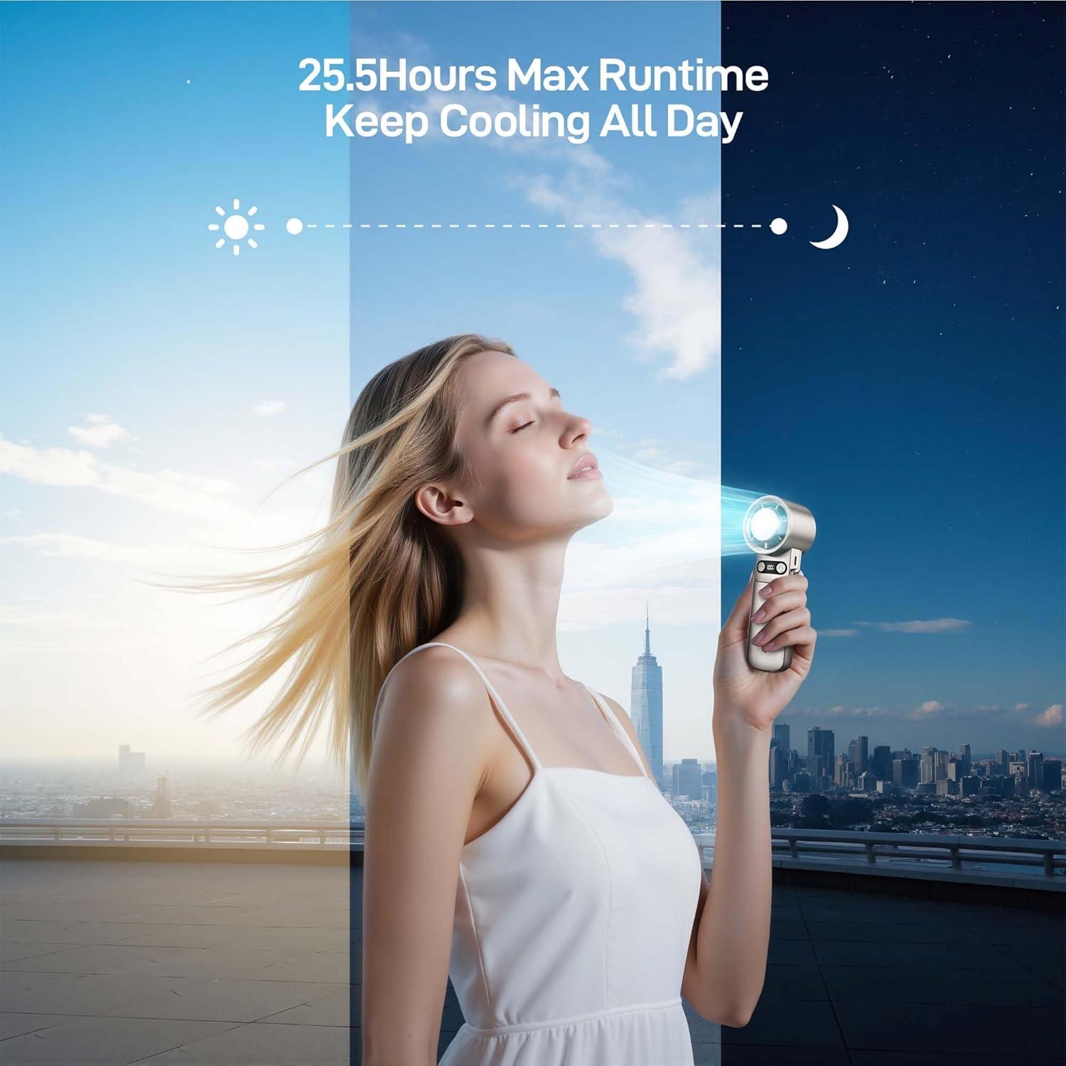 imageEPICKA Portable Handheld Fan with Ice Cooler  25H Runtime Rechargeable 6800mAh Personal Turbo Fan with Power Bank Fast Charging 0100 Speed Gifts for Women Summer Travel Essentials BlackTitanium