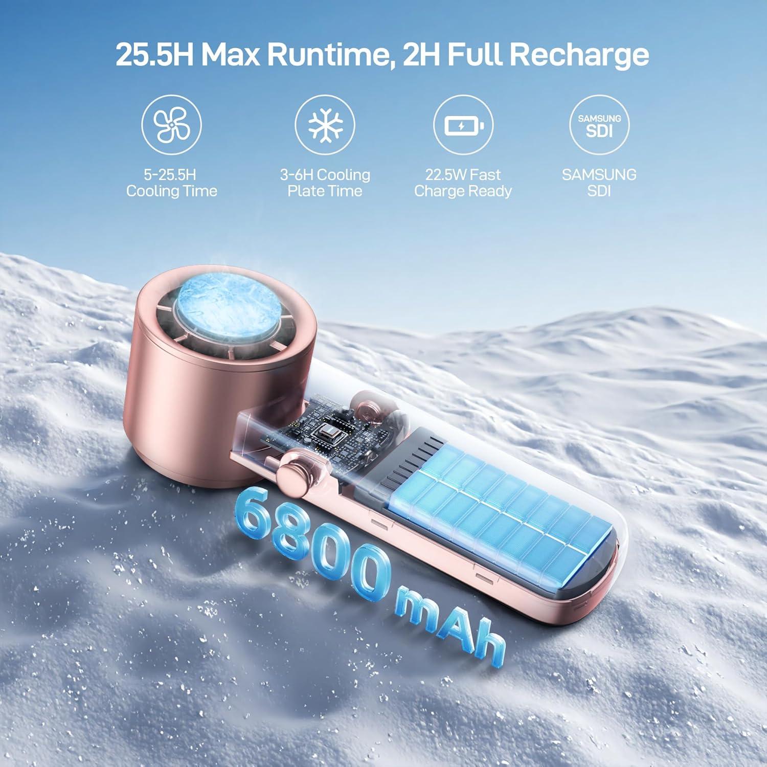 imageEPICKA Portable Handheld Fan with Ice Cooler  25H Runtime Rechargeable 6800mAh Personal Turbo Fan with Power Bank Fast Charging 0100 Speed Gifts for Women Summer Travel Essentials BlackRose Gold