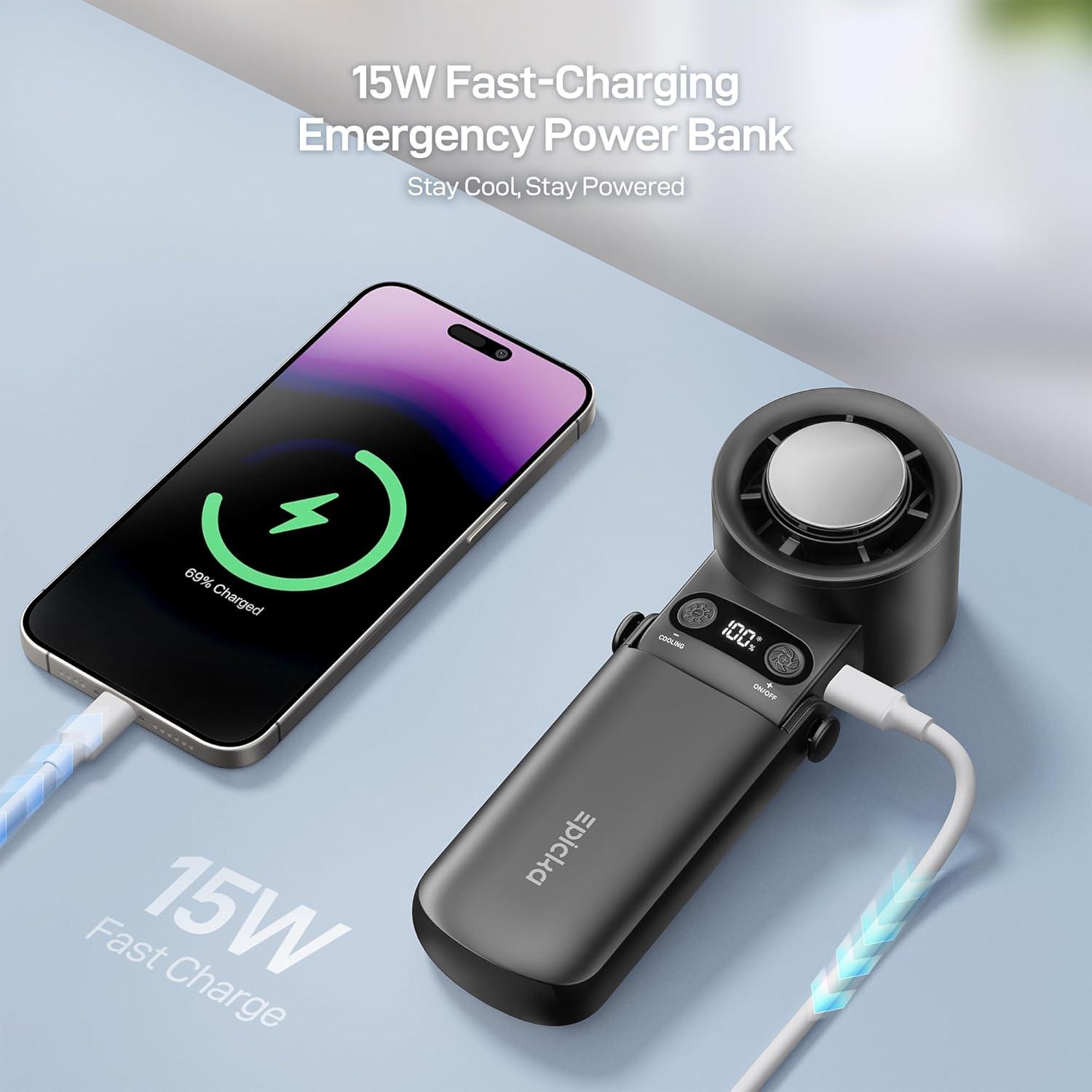 imageEPICKA Portable Handheld Fan with Ice Cooler  25H Runtime Rechargeable 6800mAh Personal Turbo Fan with Power Bank Fast Charging 0100 Speed Gifts for Women Summer Travel Essentials BlackBlack