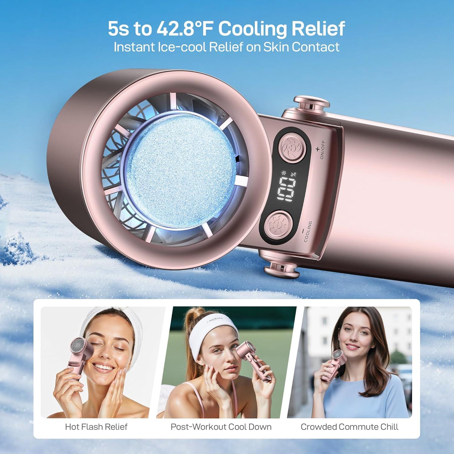 imageEPICKA Portable Handheld Fan with Ice Cooler  25H Runtime Rechargeable 6800mAh Personal Turbo Fan with Power Bank Fast Charging 0100 Speed Gifts for Women Summer Travel Essentials BlackRose Gold