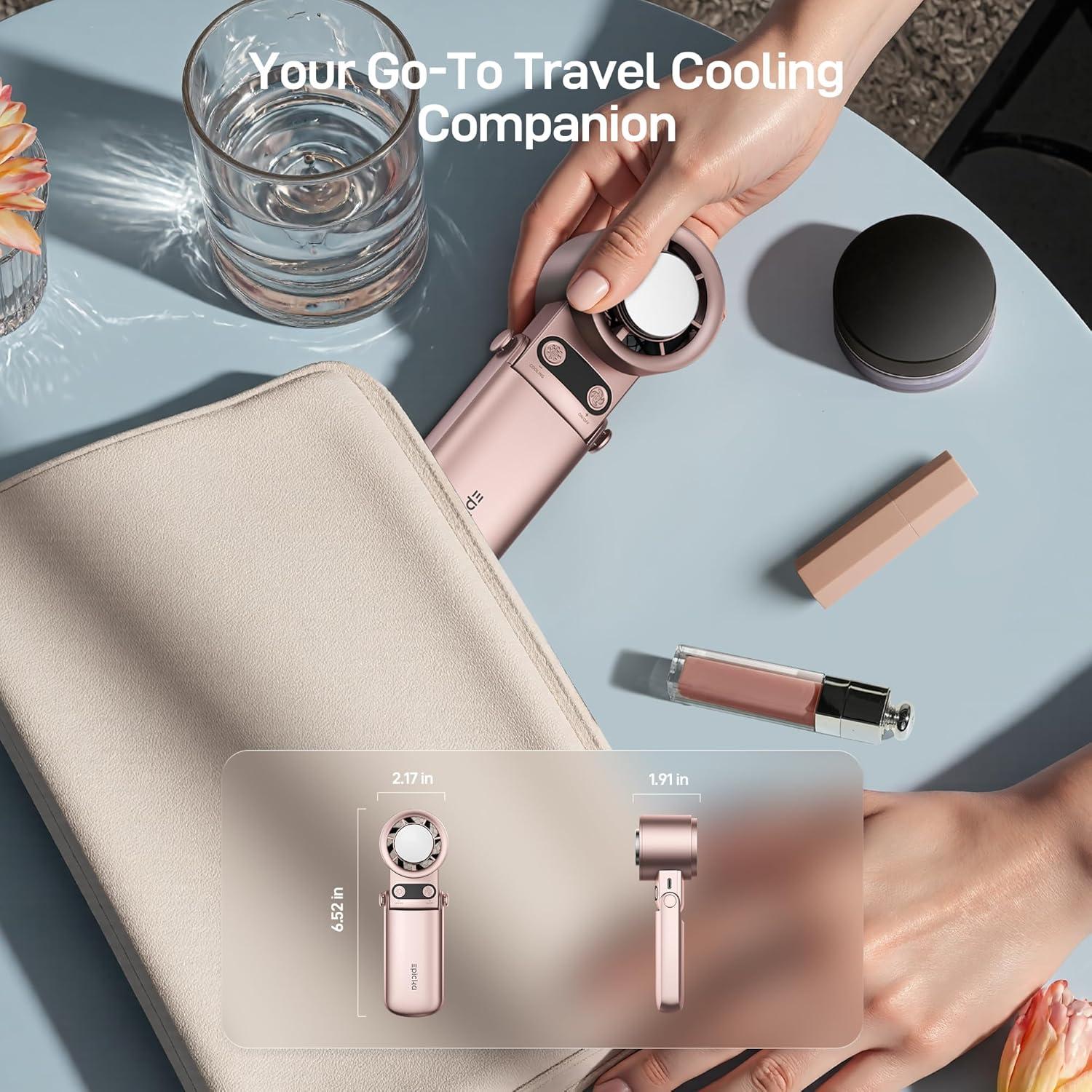 imageEPICKA Portable Handheld Fan with Ice Cooler  25H Runtime Rechargeable 6800mAh Personal Turbo Fan with Power Bank Fast Charging 0100 Speed Gifts for Women Summer Travel Essentials BlackRose Gold