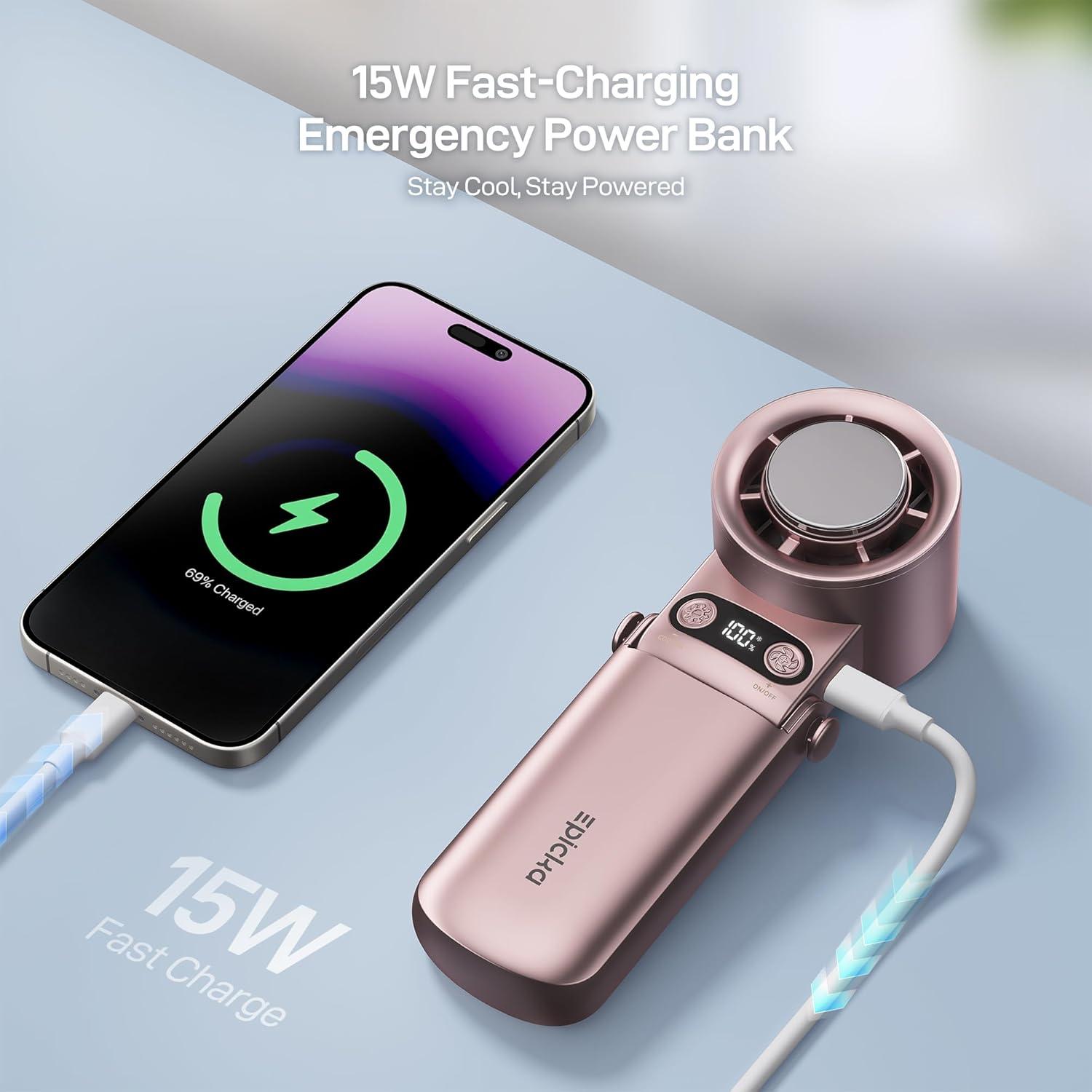 imageEPICKA Portable Handheld Fan with Ice Cooler  25H Runtime Rechargeable 6800mAh Personal Turbo Fan with Power Bank Fast Charging 0100 Speed Gifts for Women Summer Travel Essentials BlackRose Gold