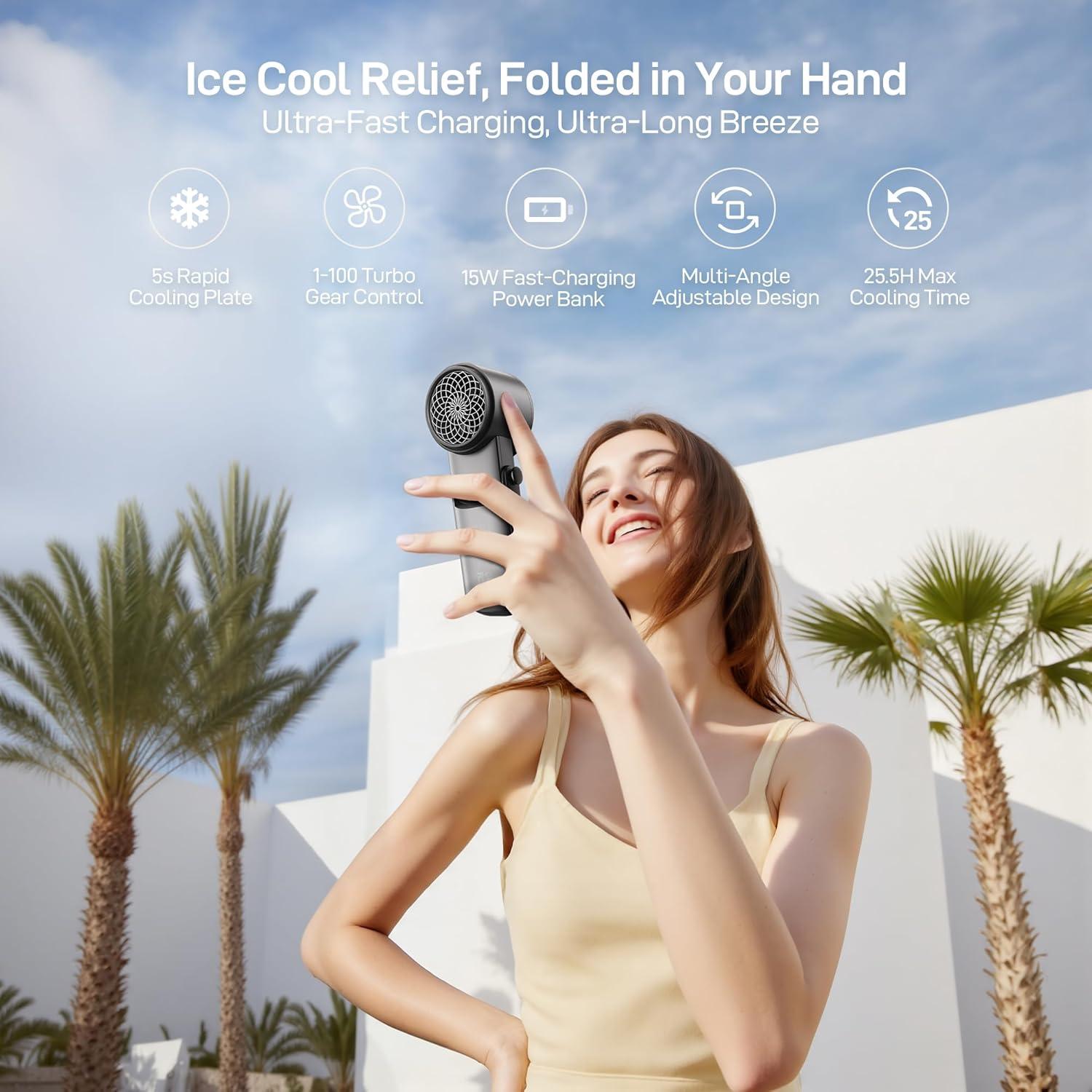 imageEPICKA Portable Handheld Fan with Ice Cooler  25H Runtime Rechargeable 6800mAh Personal Turbo Fan with Power Bank Fast Charging 0100 Speed Gifts for Women Summer Travel Essentials BlackBlack