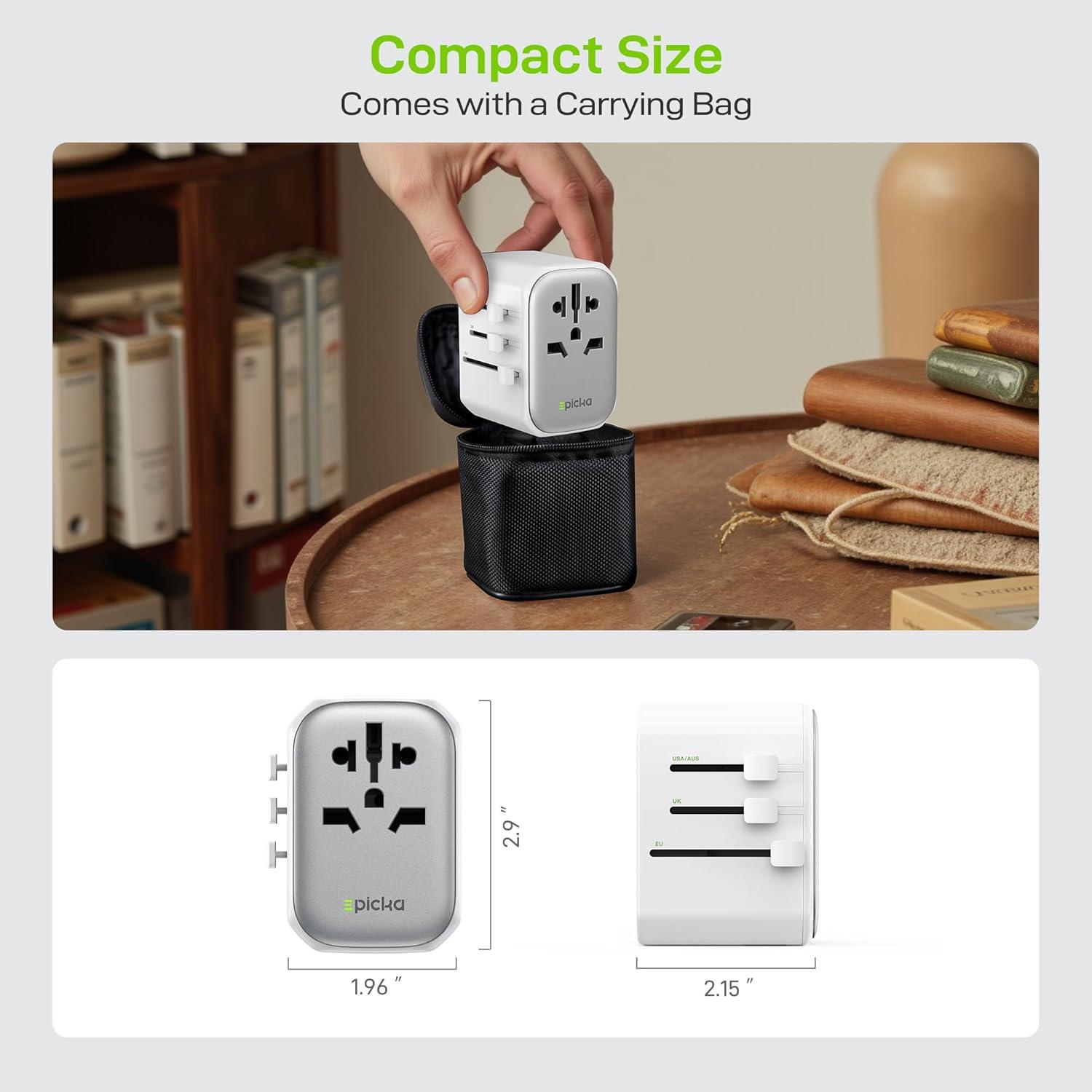 imageEPICKA Pulse 45W European Travel Plug Adapter Universal Power Adapter with PD Fast Charging 5Port 1 AC2 USBA2 USBC International Charger Adapter for Europe Japan  Travel Essentials BlackWhite