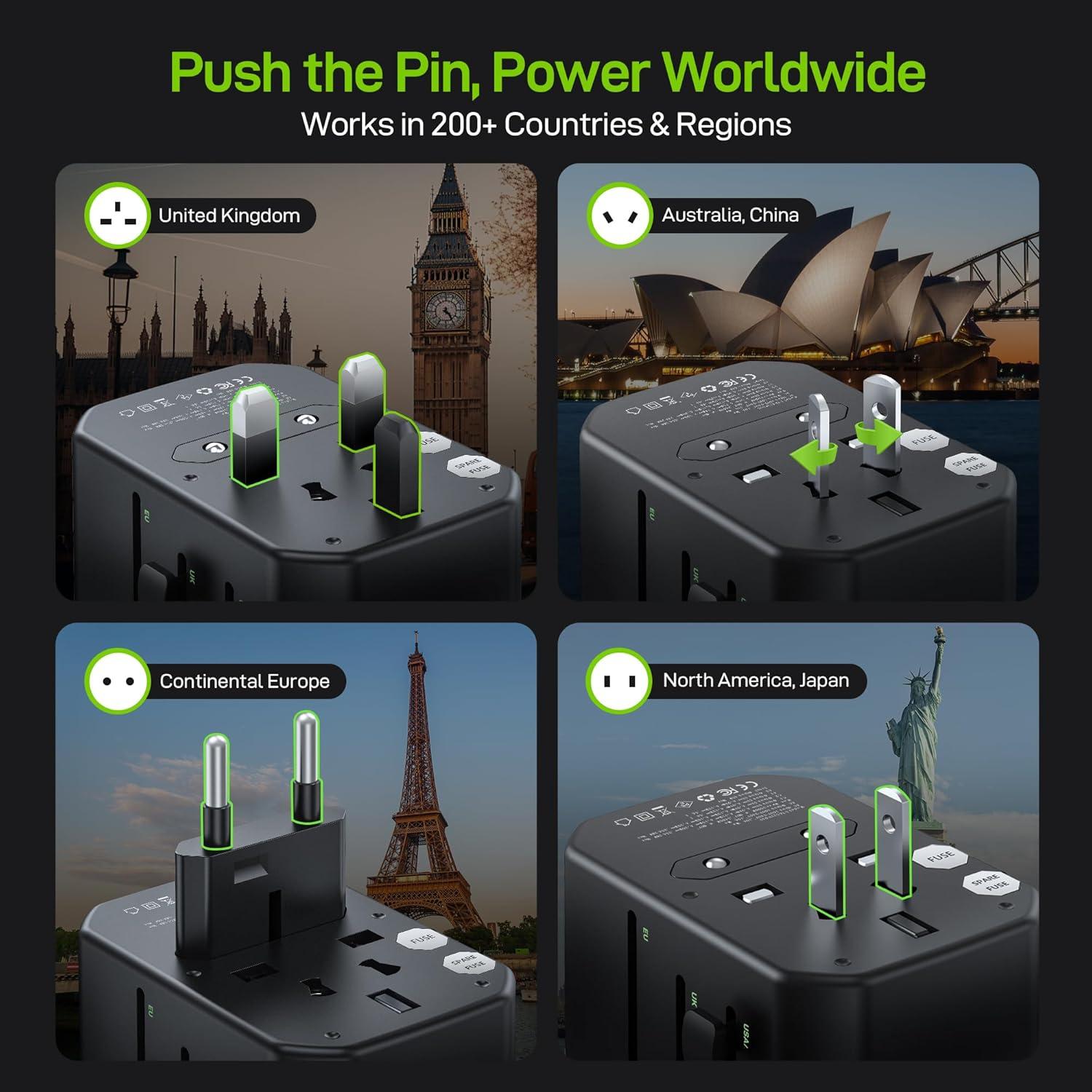 imageEPICKA Pulse 45W European Travel Plug Adapter Universal Power Adapter with PD Fast Charging 5Port 1 AC2 USBA2 USBC International Charger Adapter for Europe Japan  Travel Essentials BlackBlack