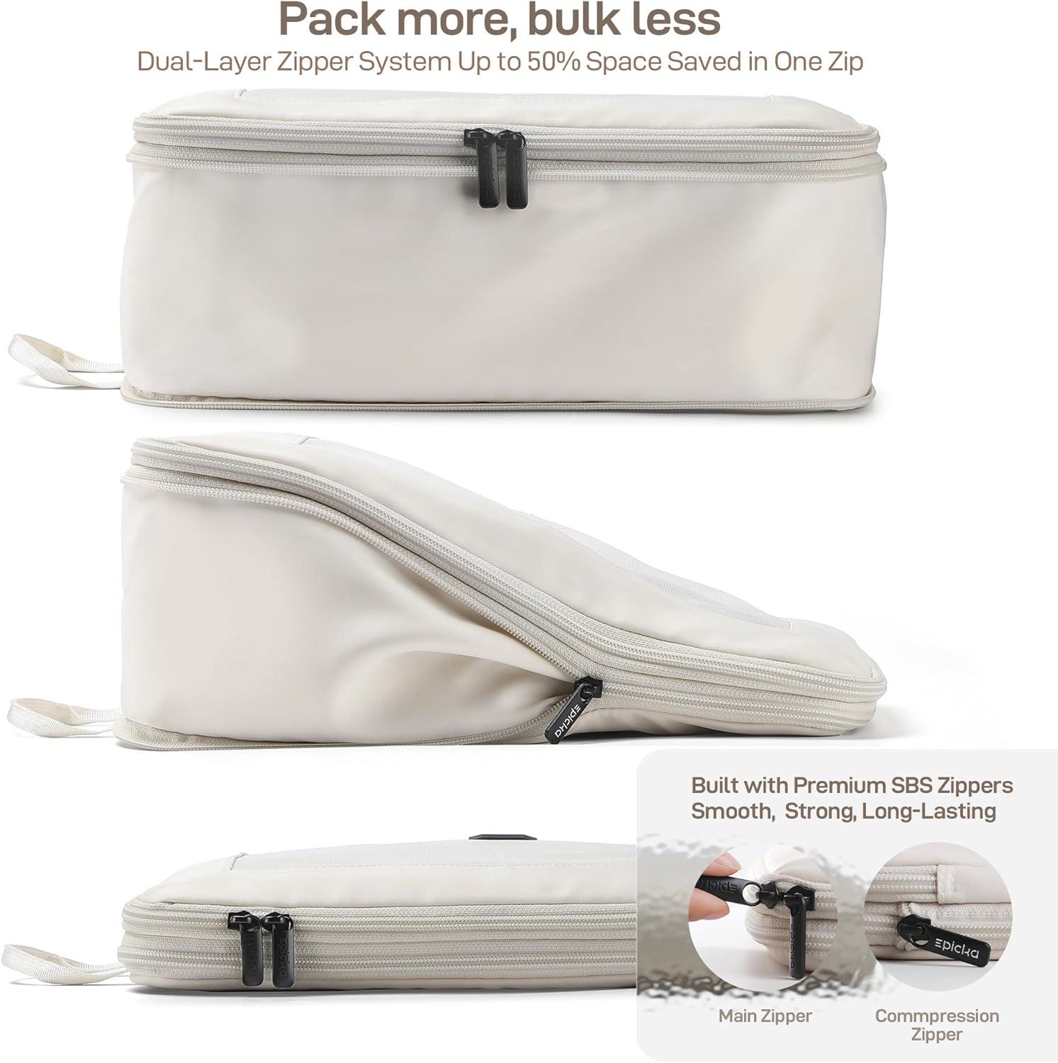 imageEPICKA TripCozy Compression Packing Cubes  4 Set Durable Travel Organizer Bags with Mesh Top Expandable Travel Accessories for Carry on Luggage Suitcase Backpack BeigeBeige
