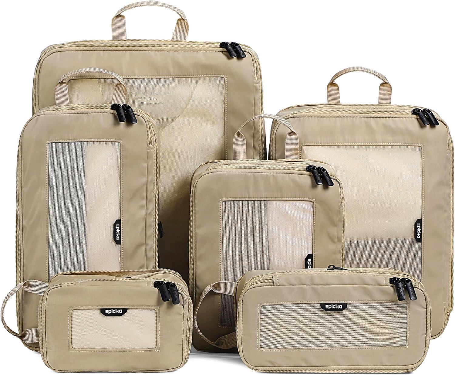 imageEPICKA TripCozy Compression Packing Cubes  4 Set Durable Travel Organizer Bags with Mesh Top Expandable Travel Accessories for Carry on Luggage Suitcase Backpack BeigeKhaki