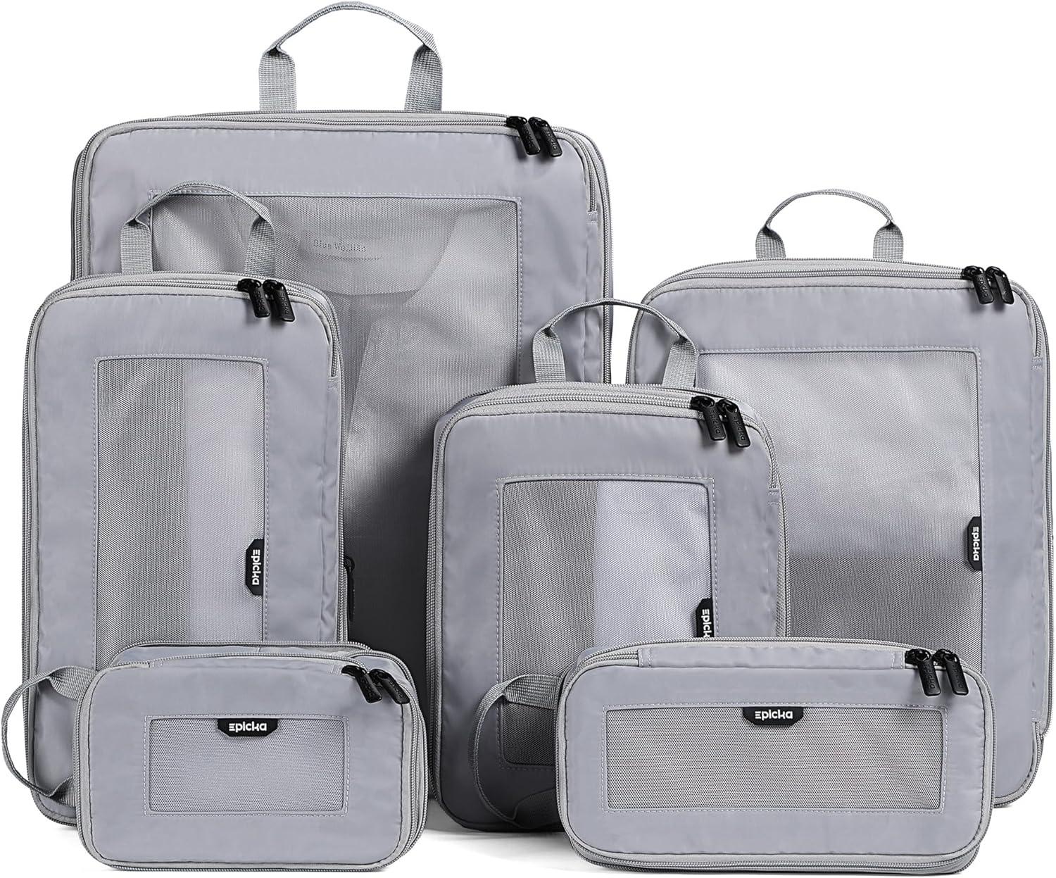 imageEPICKA TripCozy Compression Packing Cubes  4 Set Durable Travel Organizer Bags with Mesh Top Expandable Travel Accessories for Carry on Luggage Suitcase Backpack BeigeGrey