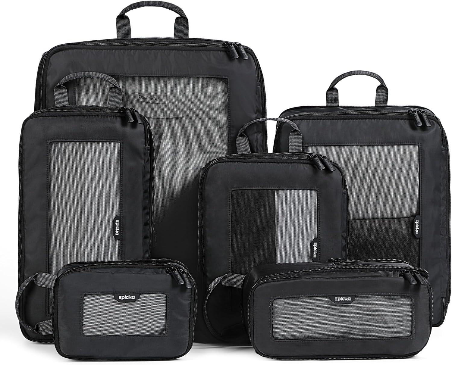 imageEPICKA TripCozy Compression Packing Cubes  4 Set Durable Travel Organizer Bags with Mesh Top Expandable Travel Accessories for Carry on Luggage Suitcase Backpack BeigeDark Grey