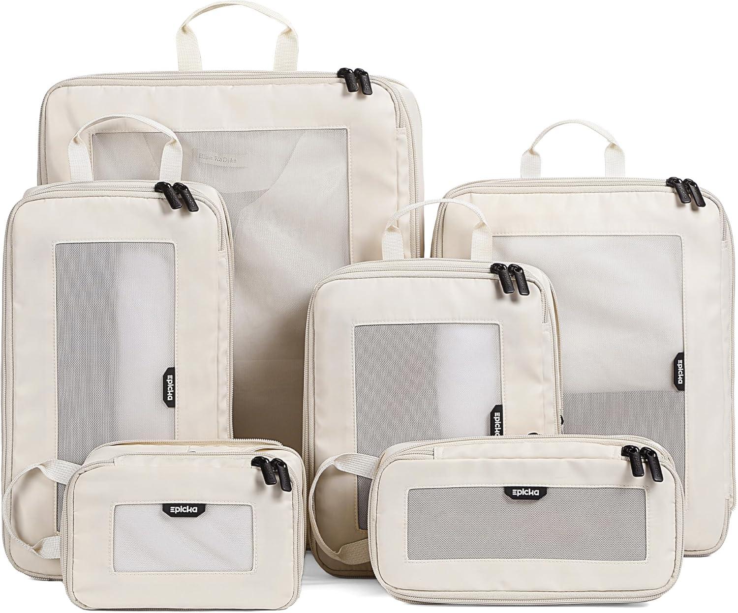imageEPICKA TripCozy Compression Packing Cubes  4 Set Durable Travel Organizer Bags with Mesh Top Expandable Travel Accessories for Carry on Luggage Suitcase Backpack BeigeBeige
