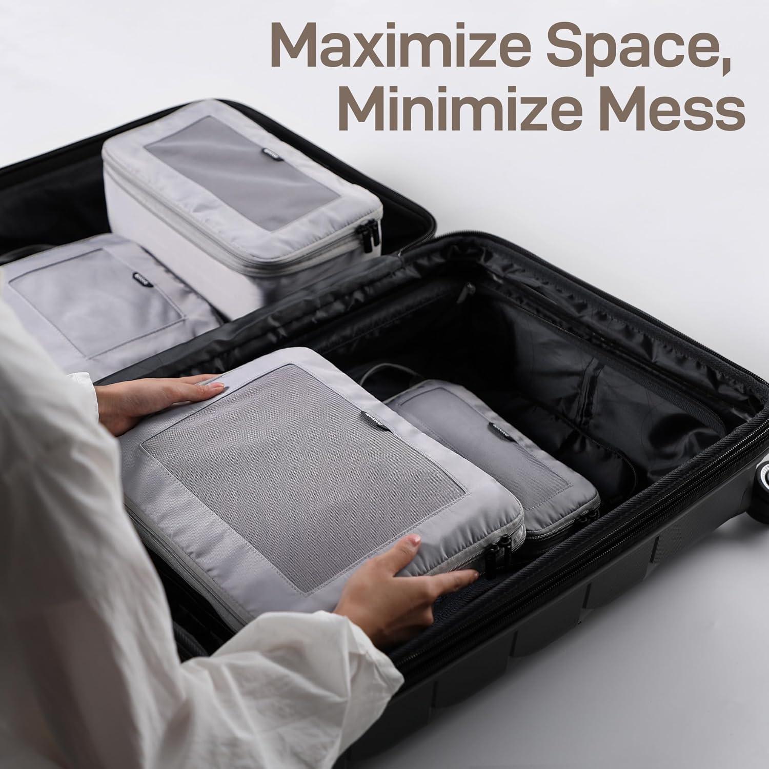 imageEPICKA TripCozy Compression Packing Cubes  4 Set Durable Travel Organizer Bags with Mesh Top Expandable Travel Accessories for Carry on Luggage Suitcase Backpack BeigeGrey