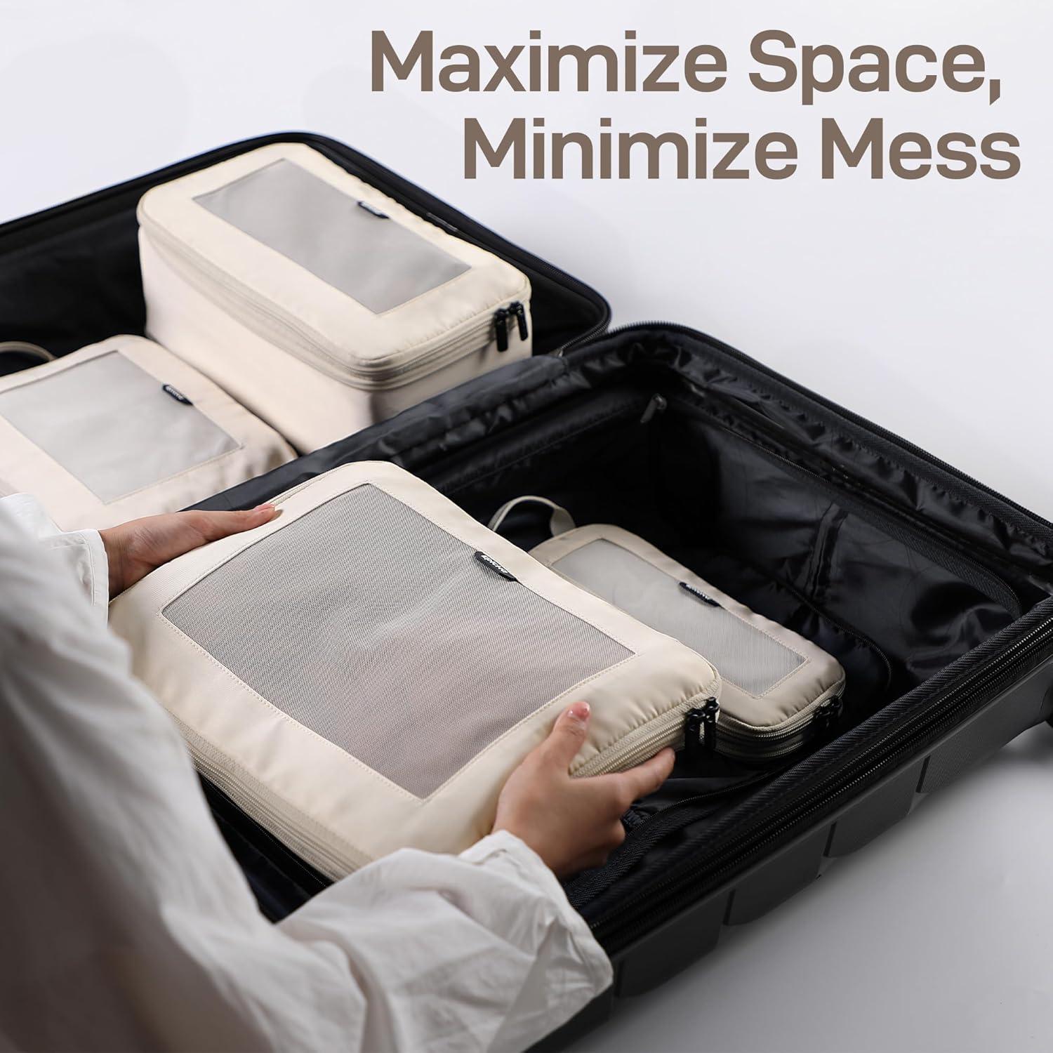 imageEPICKA TripCozy Compression Packing Cubes  4 Set Durable Travel Organizer Bags with Mesh Top Expandable Travel Accessories for Carry on Luggage Suitcase Backpack BeigeBeige