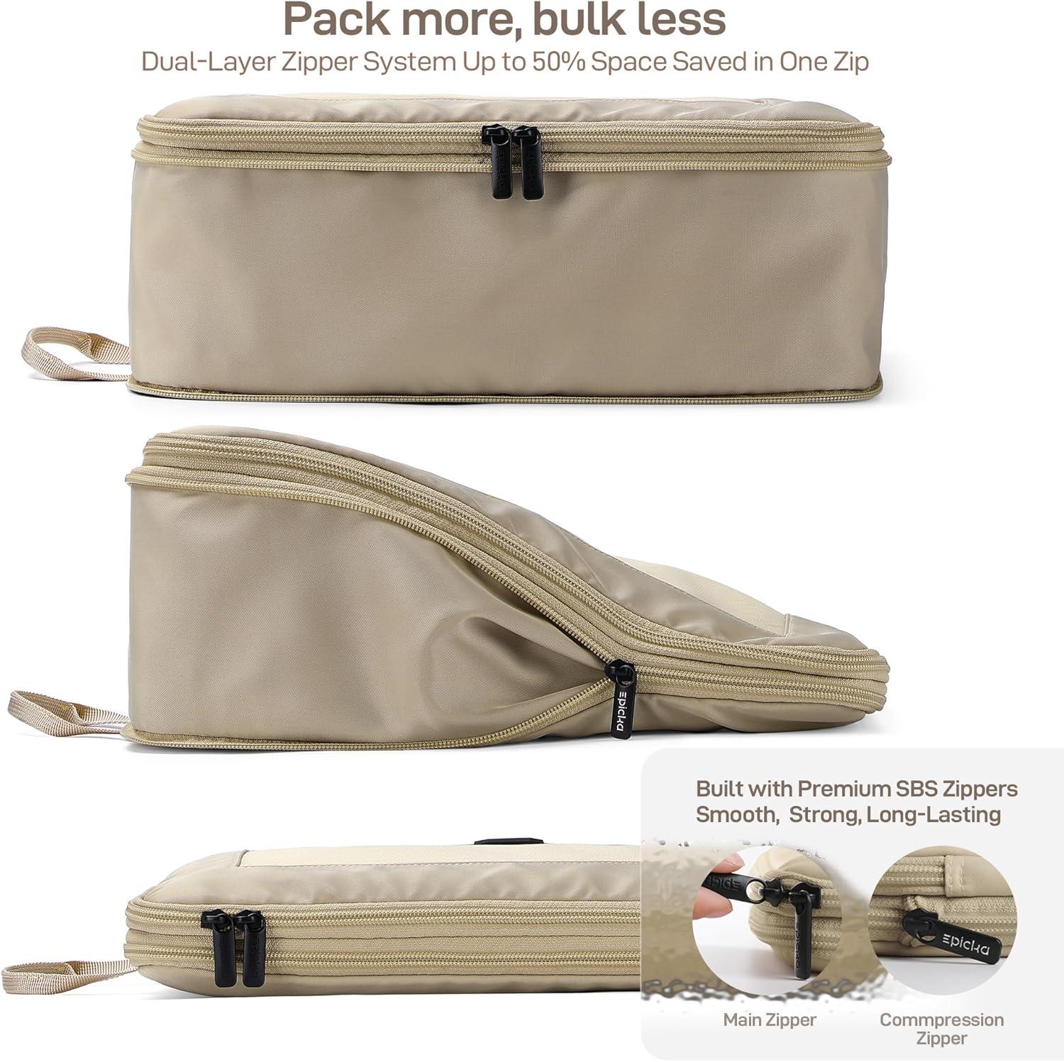 imageEPICKA TripCozy Compression Packing Cubes  4 Set Durable Travel Organizer Bags with Mesh Top Expandable Travel Accessories for Carry on Luggage Suitcase Backpack BeigeKhaki