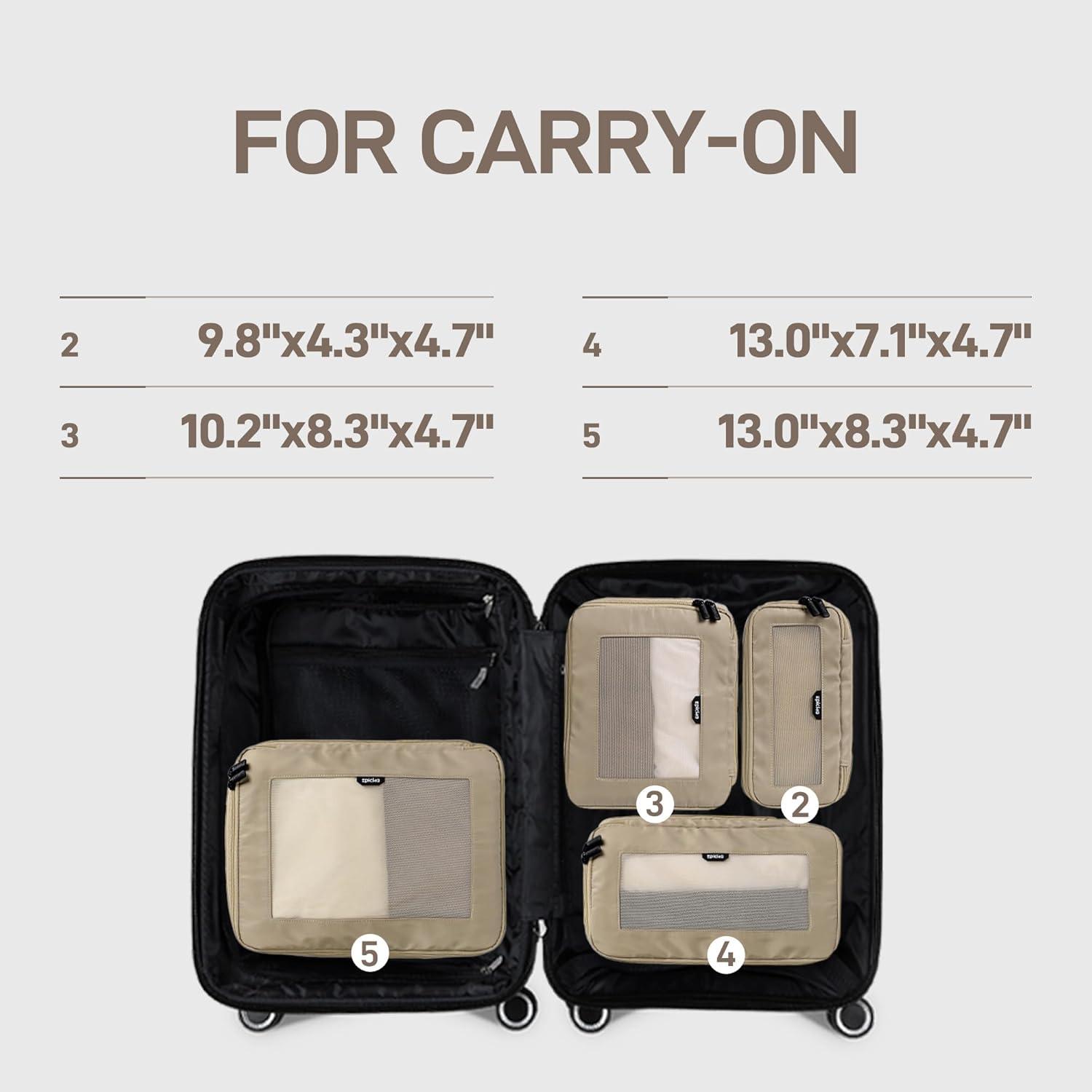 imageEPICKA TripCozy Compression Packing Cubes  4 Set Durable Travel Organizer Bags with Mesh Top Expandable Travel Accessories for Carry on Luggage Suitcase Backpack BeigeKhaki
