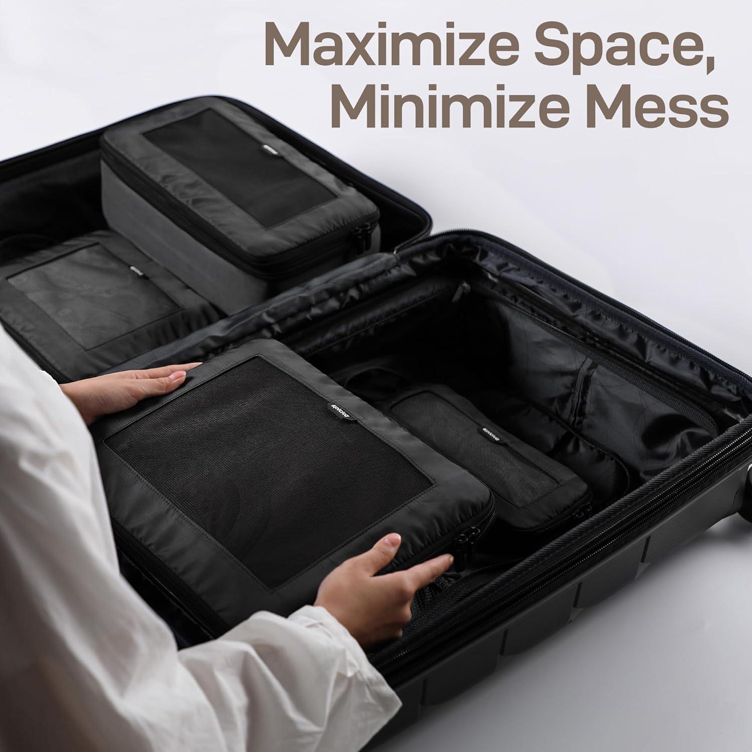 imageEPICKA TripCozy Compression Packing Cubes  4 Set Durable Travel Organizer Bags with Mesh Top Expandable Travel Accessories for Carry on Luggage Suitcase Backpack BeigeDark Grey
