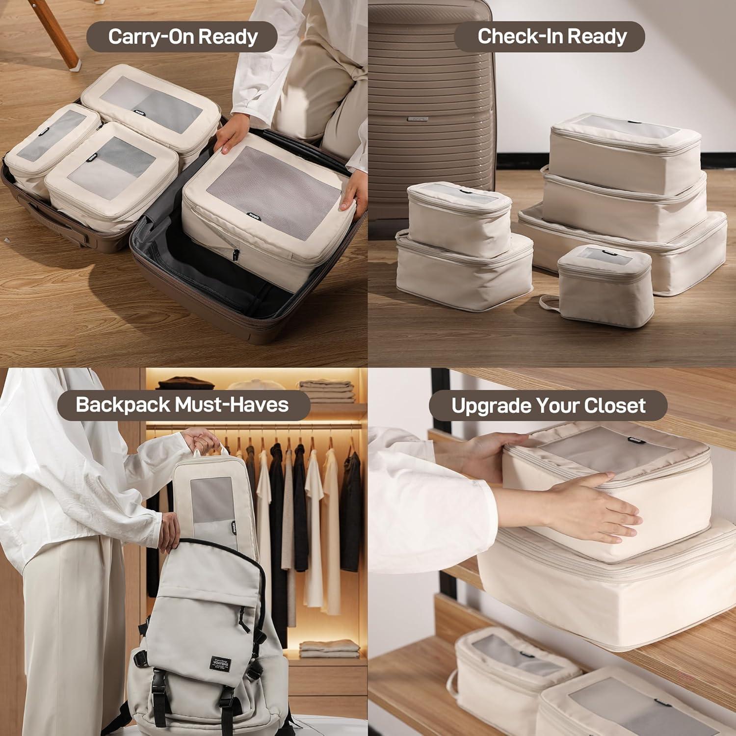 imageEPICKA TripCozy Compression Packing Cubes  4 Set Durable Travel Organizer Bags with Mesh Top Expandable Travel Accessories for Carry on Luggage Suitcase Backpack BeigeBeige