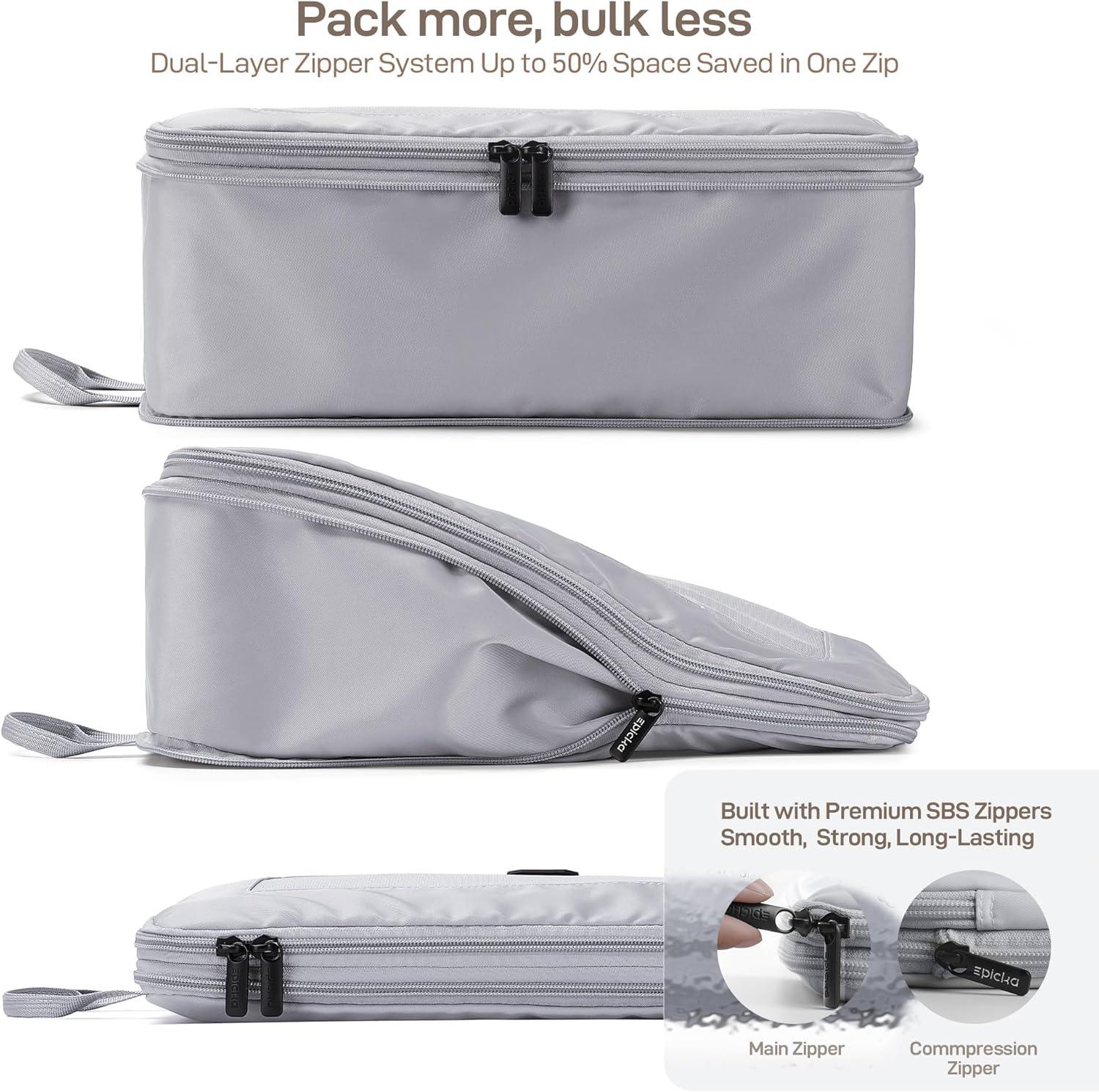 imageEPICKA TripCozy Compression Packing Cubes  4 Set Durable Travel Organizer Bags with Mesh Top Expandable Travel Accessories for Carry on Luggage Suitcase Backpack BeigeGrey