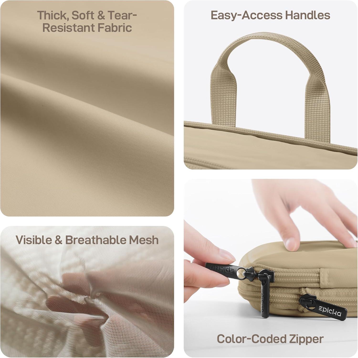 imageEPICKA TripCozy Compression Packing Cubes  4 Set Durable Travel Organizer Bags with Mesh Top Expandable Travel Accessories for Carry on Luggage Suitcase Backpack BeigeKhaki