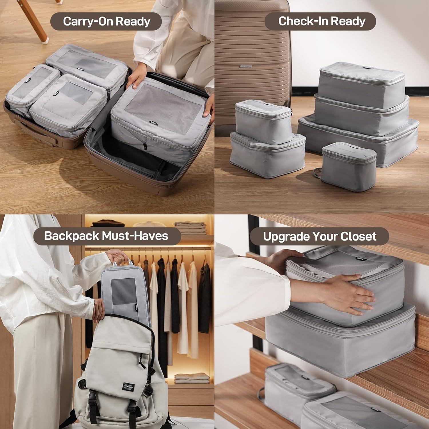 imageEPICKA TripCozy Compression Packing Cubes  4 Set Durable Travel Organizer Bags with Mesh Top Expandable Travel Accessories for Carry on Luggage Suitcase Backpack BeigeGrey