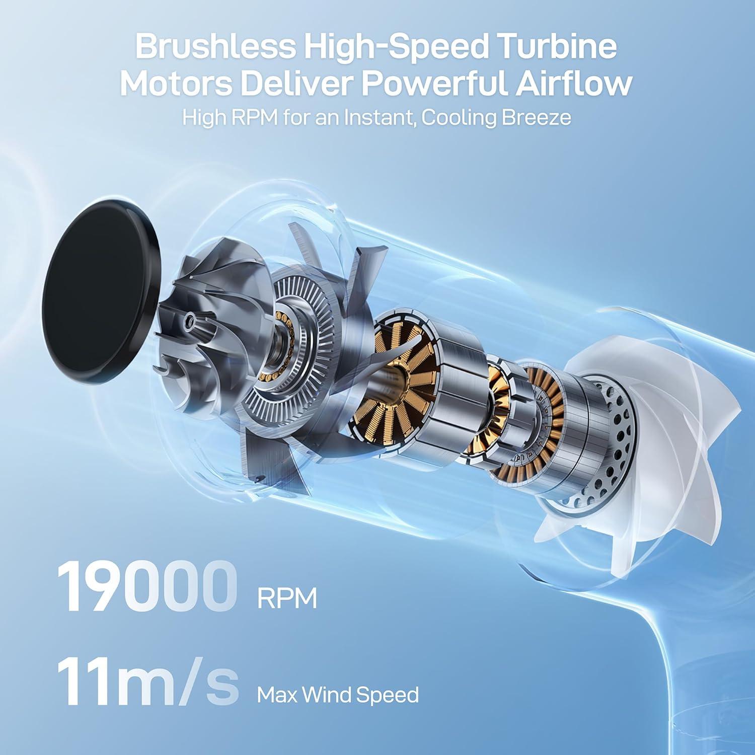 imageEPICKA TripCozy Portable Handheld Mini Fan up to 21 Hours Rechargeable Personal Fan with 5000mAh Power Bank 19000 RPM Turbo 6 Speeds Aluminum Body for Summer Travel Essentials Camping WhiteBlue