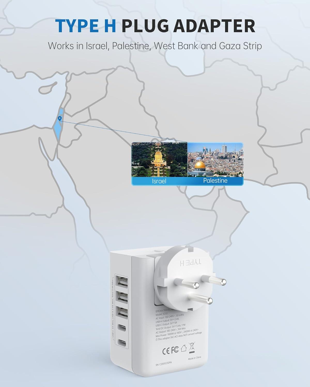 imageEPICKA US to Italy Travel Adapter Universal Plug Adapter with 2 US Outlets 3 USBA ampamp 2 USBC Ports Ultra Compact SwapampampAdapt Type L Plug Attachment Grounded Adapter for Chile Cuba ampamp Syria X232LType HIsrael