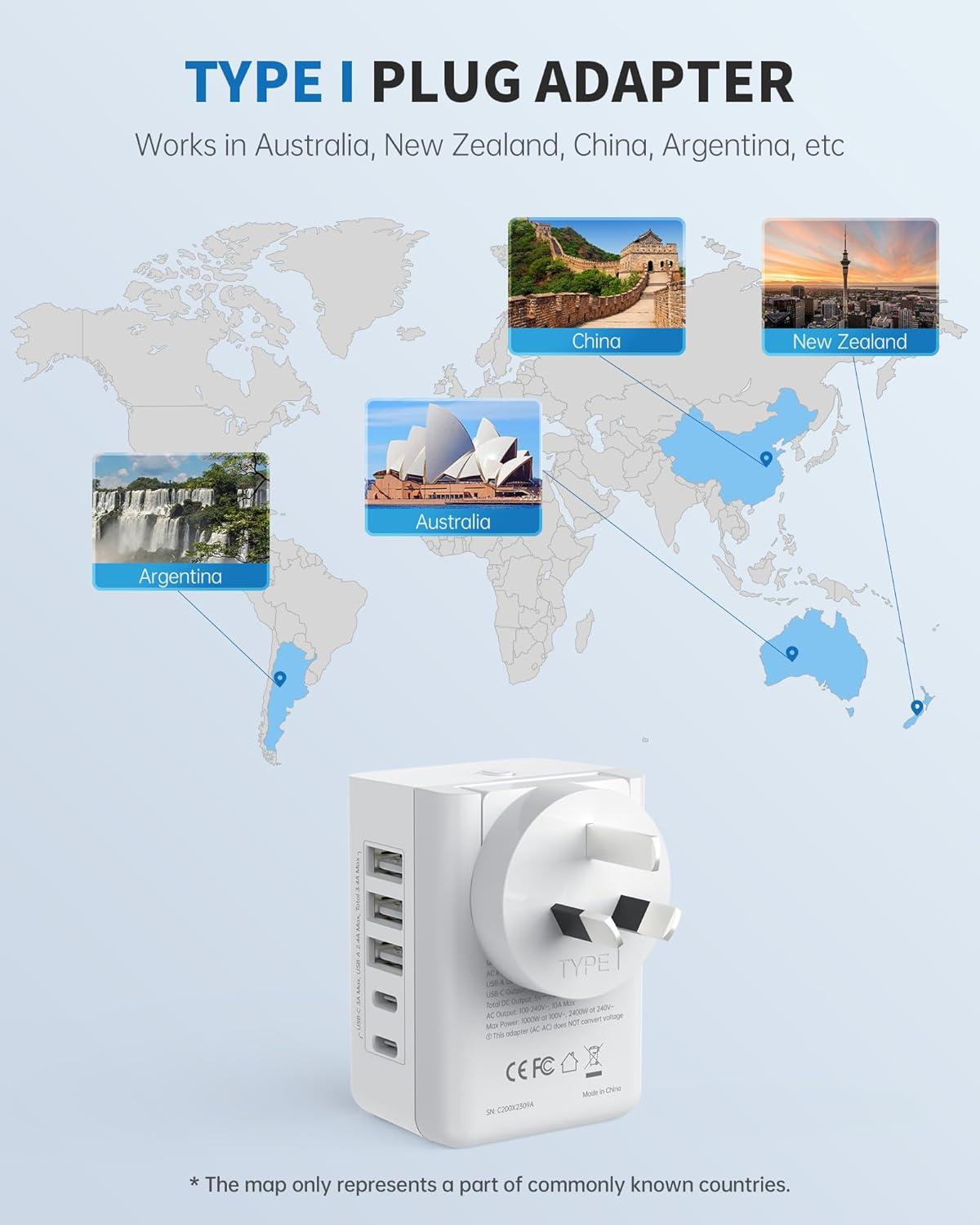 imageEPICKA US to Italy Travel Adapter Universal Plug Adapter with 2 US Outlets 3 USBA ampamp 2 USBC Ports Ultra Compact SwapampampAdapt Type L Plug Attachment Grounded Adapter for Chile Cuba ampamp Syria X232LType IAustralia New Zealand