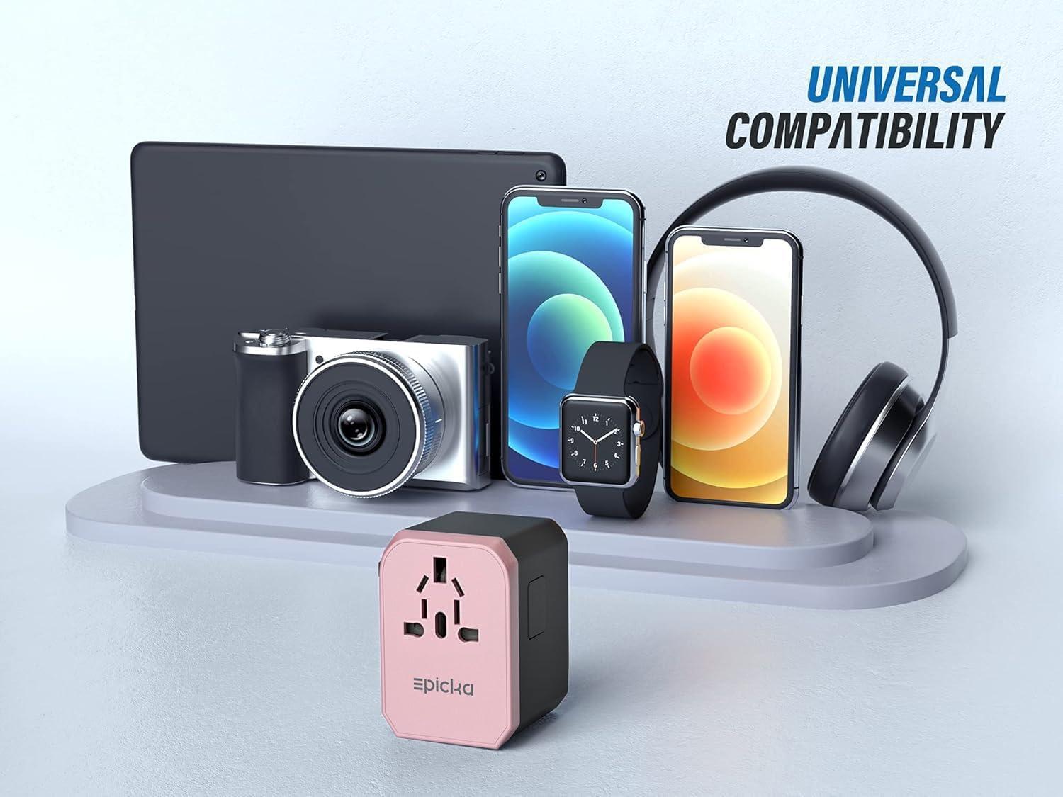 imageEPICKA Universal Travel Adapter European Travel Plug Adapter  International Power Adapter Worldwide Charger with USBC ampamp 4 USBA Ports Travel Essentials for Italy UK Japan TA105 Rose GoldRose Gold