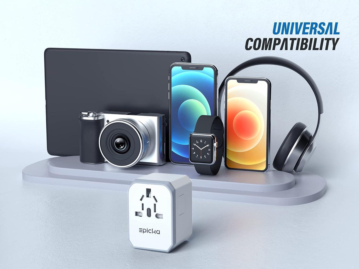 imageEPICKA Universal Travel Adapter European Travel Plug Adapter  International Power Adapter Worldwide Charger with USBC ampamp 4 USBA Ports Travel Essentials for Italy UK Japan TA105 Rose GoldWhite
