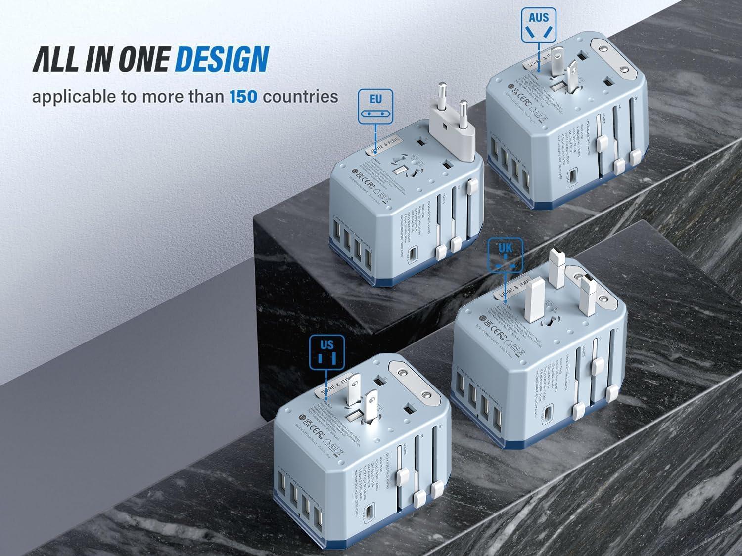 imageEPICKA Universal Travel Adapter European Travel Plug Adapter  International Power Adapter Worldwide Charger with USBC ampamp 4 USBA Ports Travel Essentials for Italy UK Japan TA105 Rose GoldBlue