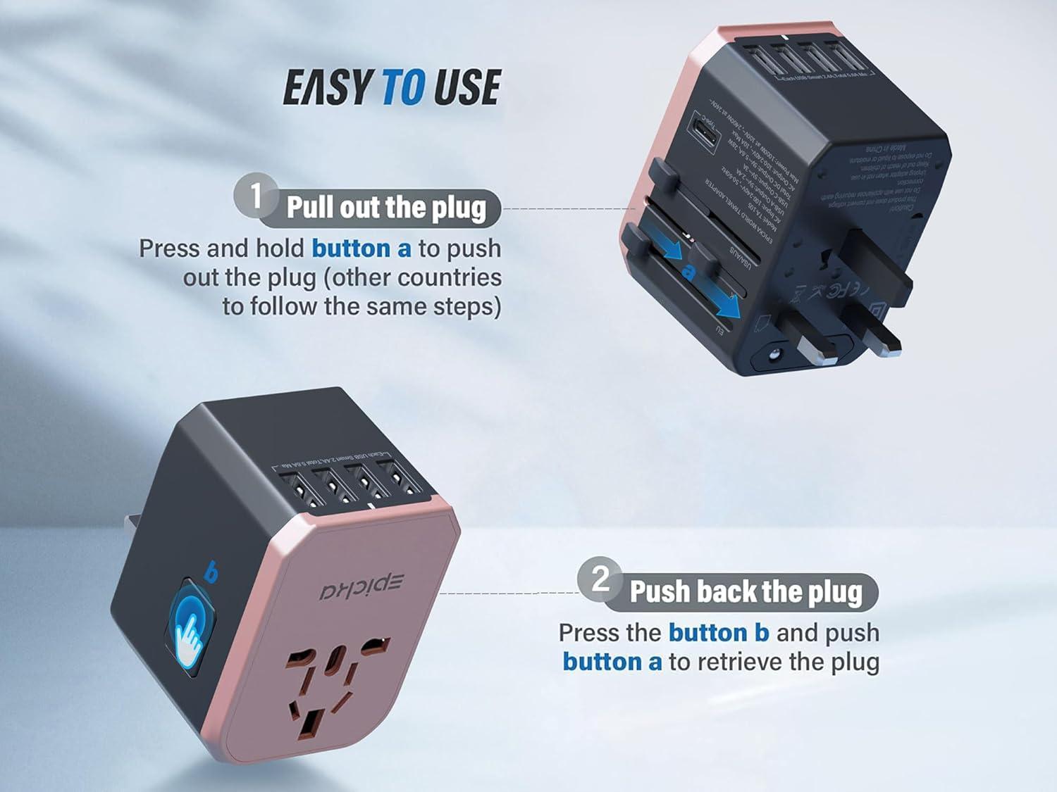 imageEPICKA Universal Travel Adapter European Travel Plug Adapter  International Power Adapter Worldwide Charger with USBC ampamp 4 USBA Ports Travel Essentials for Italy UK Japan TA105 Rose GoldRose Gold