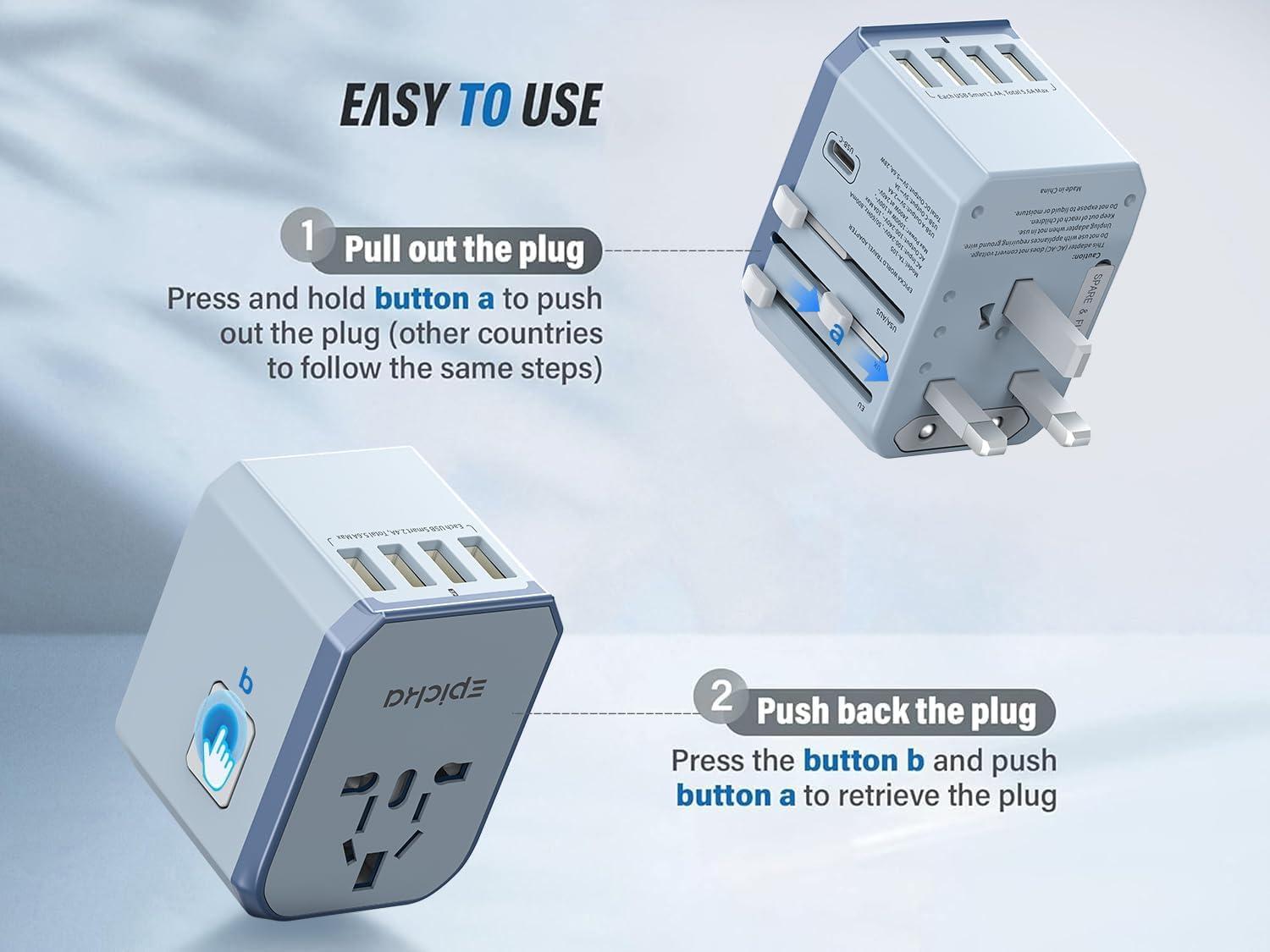 imageEPICKA Universal Travel Adapter European Travel Plug Adapter  International Power Adapter Worldwide Charger with USBC ampamp 4 USBA Ports Travel Essentials for Italy UK Japan TA105 Rose GoldBlue