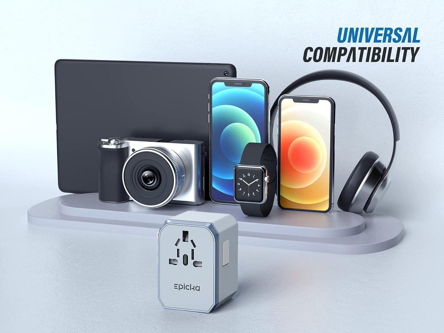 imageEPICKA Universal Travel Adapter European Travel Plug Adapter  International Power Adapter Worldwide Charger with USBC ampamp 4 USBA Ports Travel Essentials for Italy UK Japan TA105 Rose GoldBlue