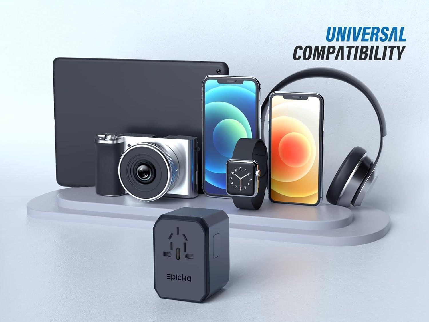 imageEPICKA Universal Travel Adapter European Travel Plug Adapter  International Power Adapter Worldwide Charger with USBC ampamp 4 USBA Ports Travel Essentials for Italy UK Japan TA105 Rose GoldSpace Grey