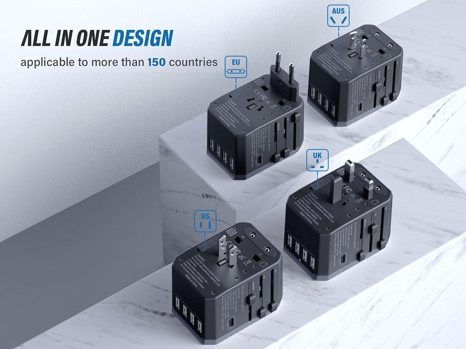 imageEPICKA Universal Travel Adapter European Travel Plug Adapter  International Power Adapter Worldwide Charger with USBC ampamp 4 USBA Ports Travel Essentials for Italy UK Japan TA105 Rose GoldGrey