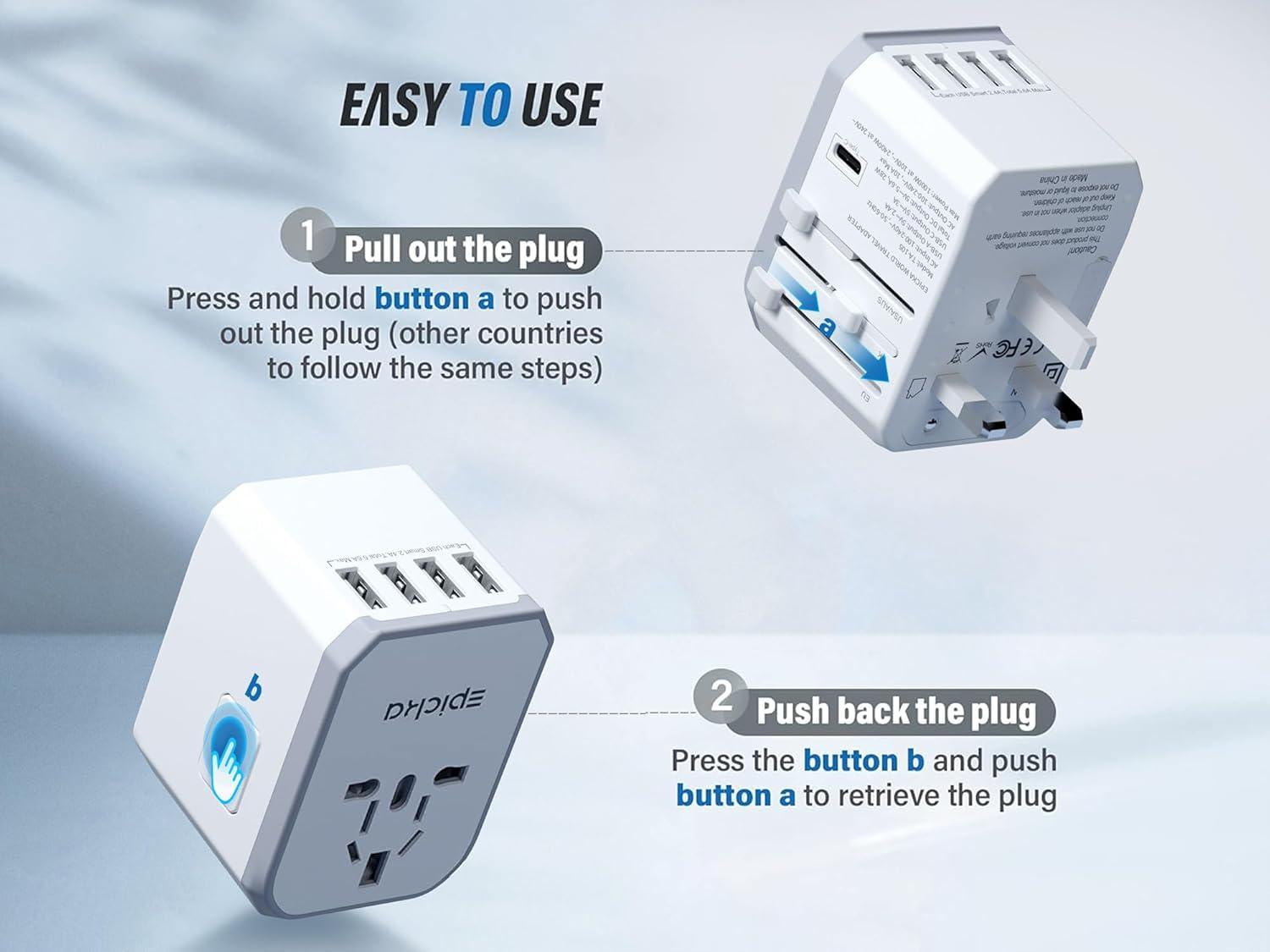 imageEPICKA Universal Travel Adapter European Travel Plug Adapter  International Power Adapter Worldwide Charger with USBC ampamp 4 USBA Ports Travel Essentials for Italy UK Japan TA105 Rose GoldWhite