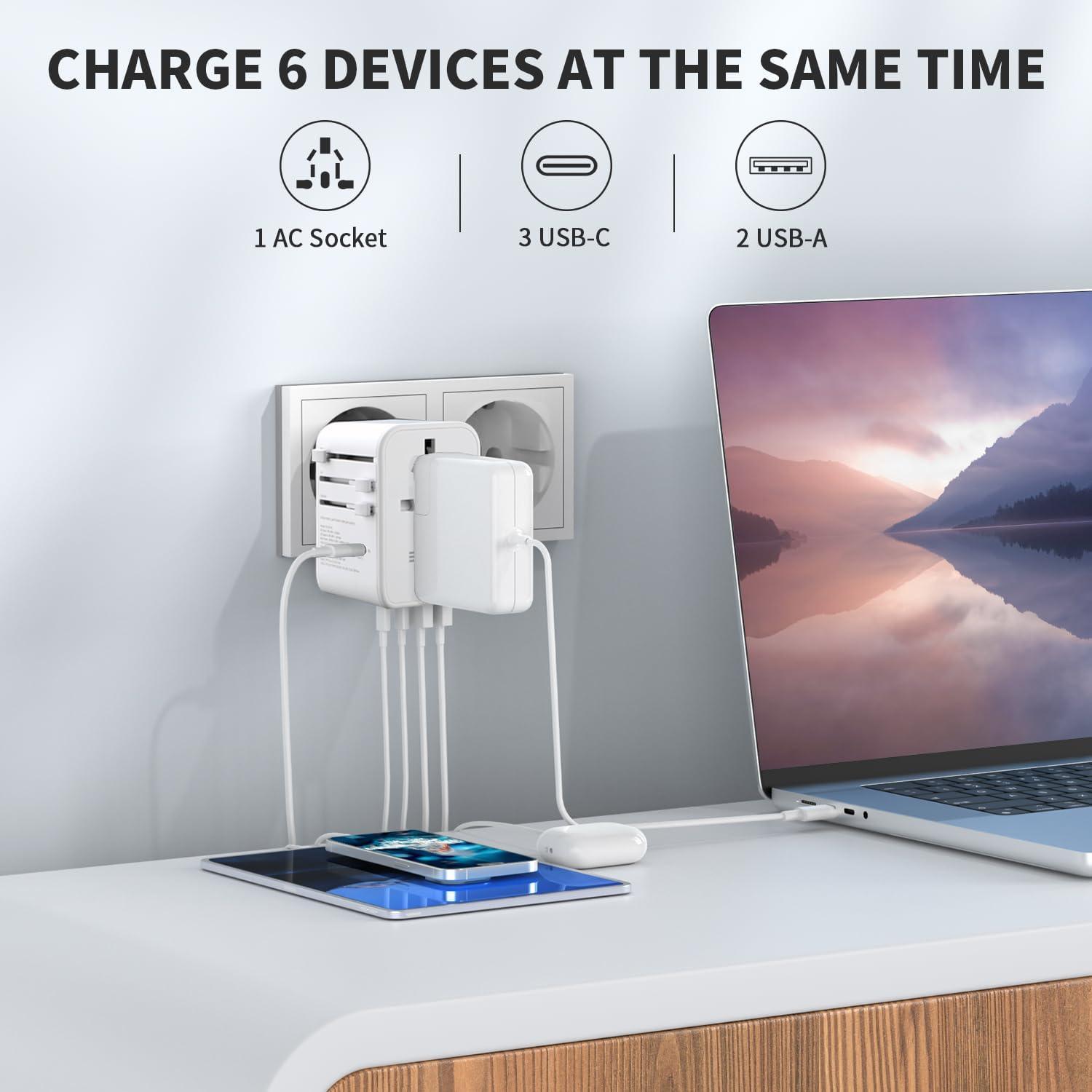 imageEPICKA Universal Travel Adapter GaN International Plug Adapter with 3 USBC 70W PD Fast Charging ampamp 2 USBA Adaptor Allinone Wall Charger for USA EU UK AUS TA105 Pro BlackWhite