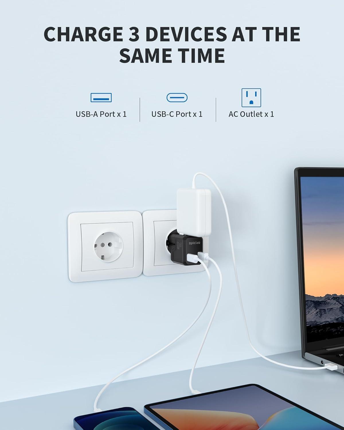 imageEPICKA Universal Travel Adapter International Plug Adapter Wall Charger with 20W USBC PD ampamp USBA QC AllinOne Pocket Size Adapter for USA EU UK AUS Pocket 111 Black