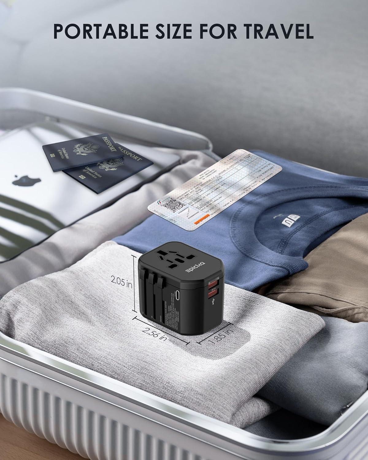 imageEPICKA Universal Travel Adapter International Plug Adapter with 2 USBA ampamp 1 USBC Ports Travel Power Adapter Worldwide AllinOne Wall Charger for USA EU UK AUS TA103PD Black