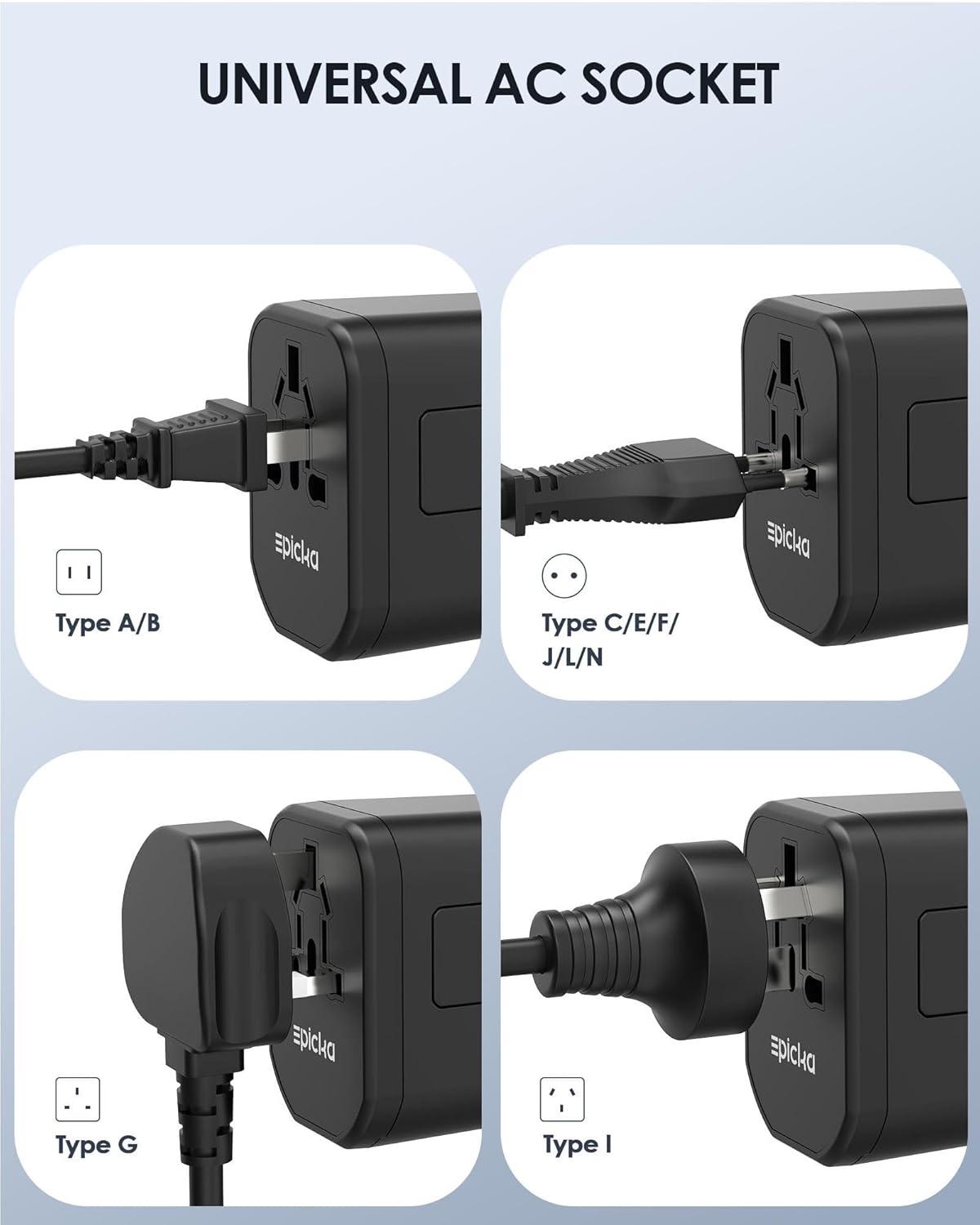 imageEPICKA Universal Travel Adapter International Plug Adapter with 2 USBA ampamp 1 USBC Ports Travel Power Adapter Worldwide AllinOne Wall Charger for USA EU UK AUS TA103PD Black