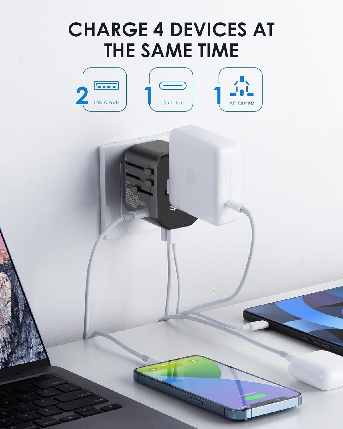 imageEPICKA Universal Travel Adapter International Plug Adapter with 2 USBA ampamp 1 USBC Ports Travel Power Adapter Worldwide AllinOne Wall Charger for USA EU UK AUS TA103PD Black